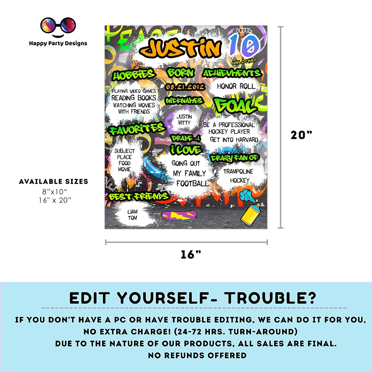 Editable milestone graffiti Sign | graffiti birthday | Graffiti Decorations | birthday Sign | Graffiti party | Printable poster sign #K1