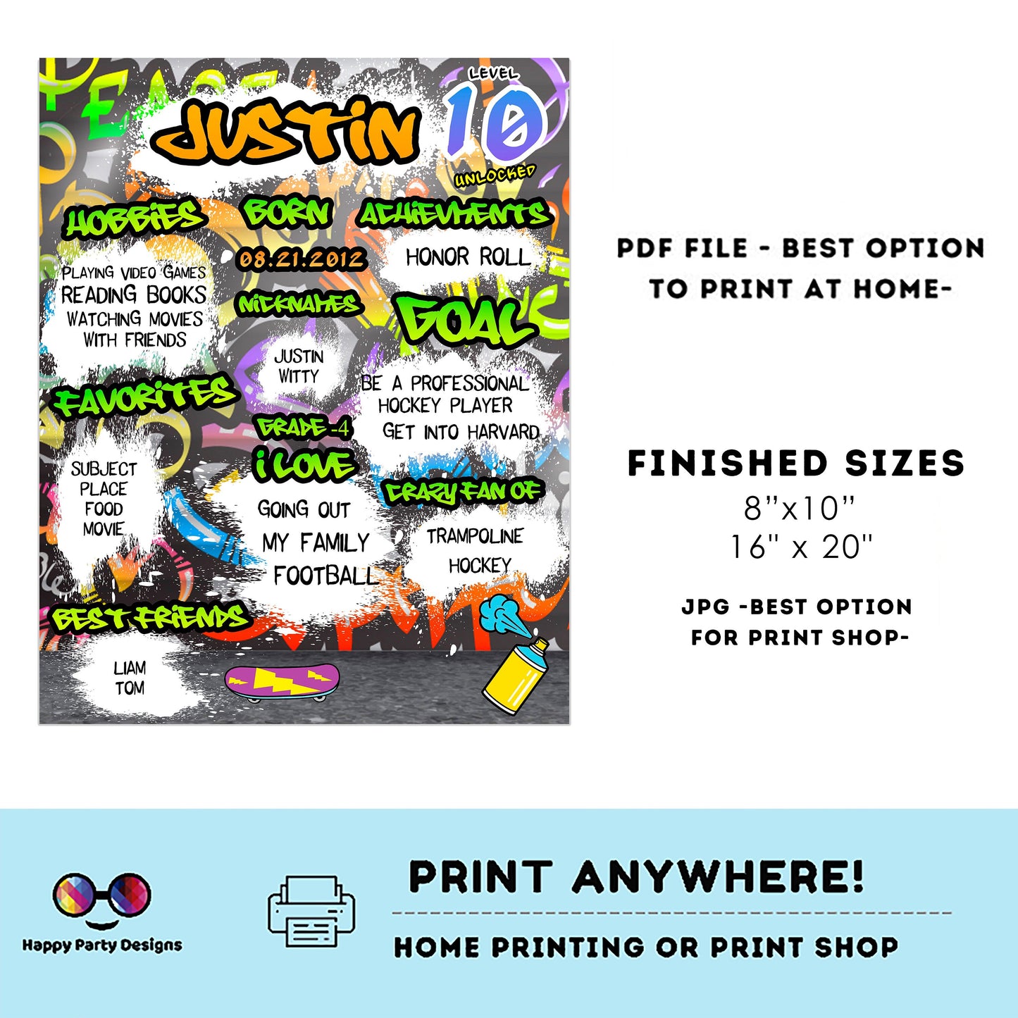 Editable milestone graffiti Sign | graffiti birthday | Graffiti Decorations | birthday Sign | Graffiti party | Printable poster sign #K1