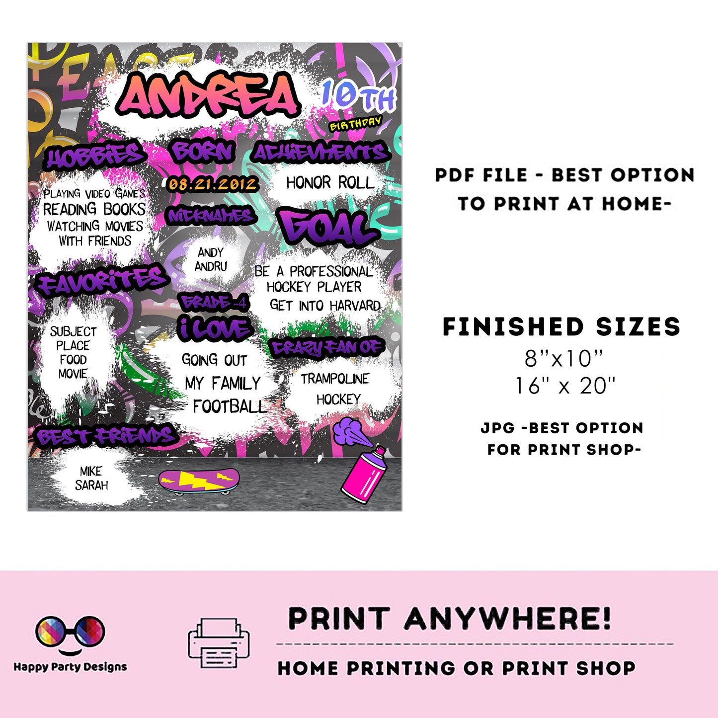 Editable milestone graffiti Sign | graffiti birthday | Graffiti Decorations | birthday Sign | Graffiti party | Printable poster sign #K2