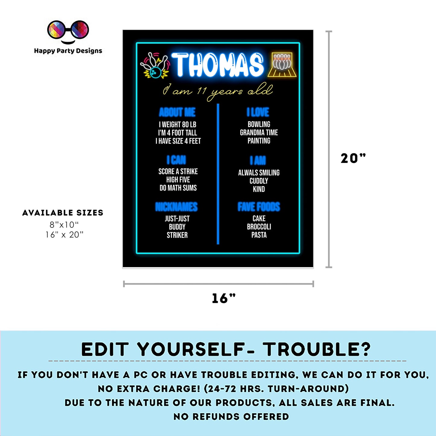 Editable milestone bowling Sign | bowling birthday | bowling Decorations | birthday Sign | bowling party | Printable poster sign