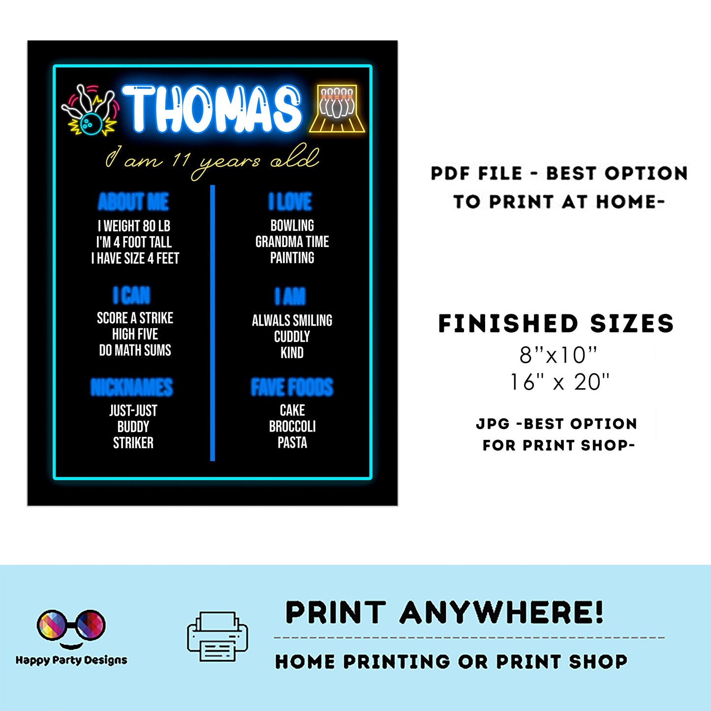 Editable milestone bowling Sign | bowling birthday | bowling Decorations | birthday Sign | bowling party | Printable poster sign