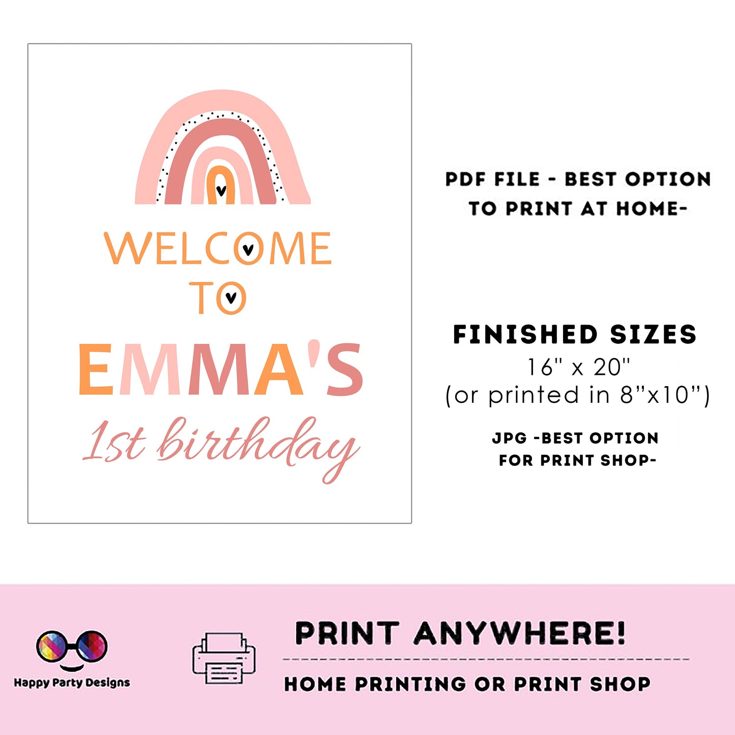 Editable Welcome Sign | boho rainbow birthday | rainbow birthday Decorations | baby Girl | rainbow Welcome Sign | boho party | rainbow