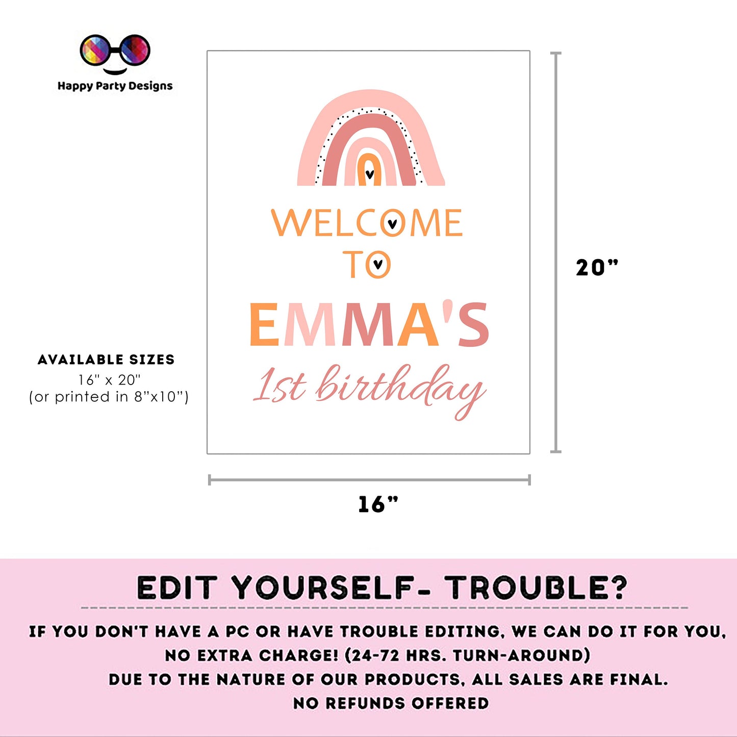 Editable Welcome Sign | boho rainbow birthday | rainbow birthday Decorations | baby Girl | rainbow Welcome Sign | boho party | rainbow