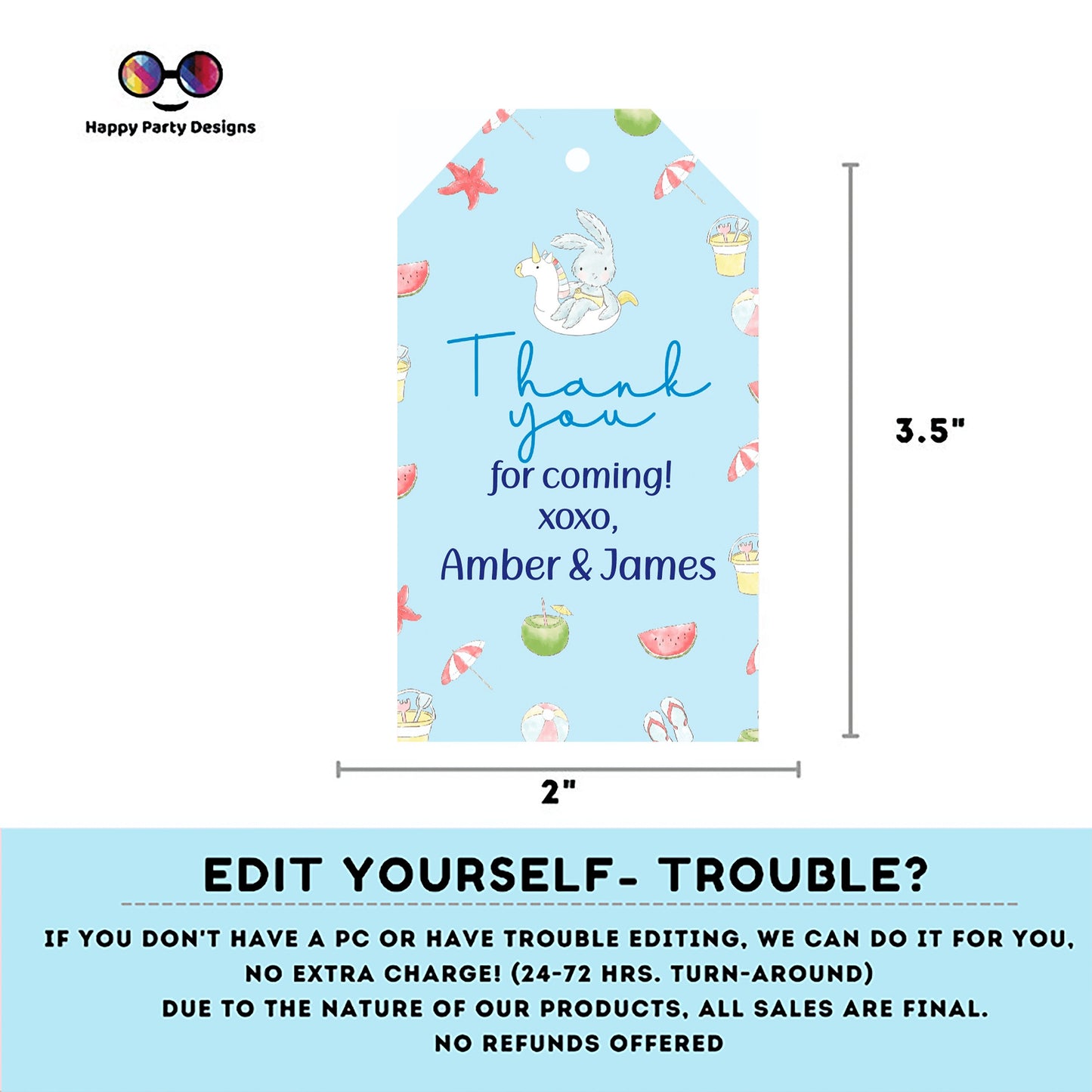 Editable Pool Baby Bash Favor Tag | Pool baby shower Thank you tag | Gift Tag | Thank you tag Template | Baby Boy | Favor tag #B1