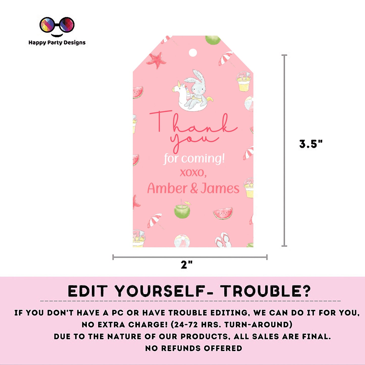 Editable Pool Baby Bash Favor Tag | Pool baby shower Thank you tag | Gift Tag | Thank you tag Template | Baby girl | Favor tag #B2