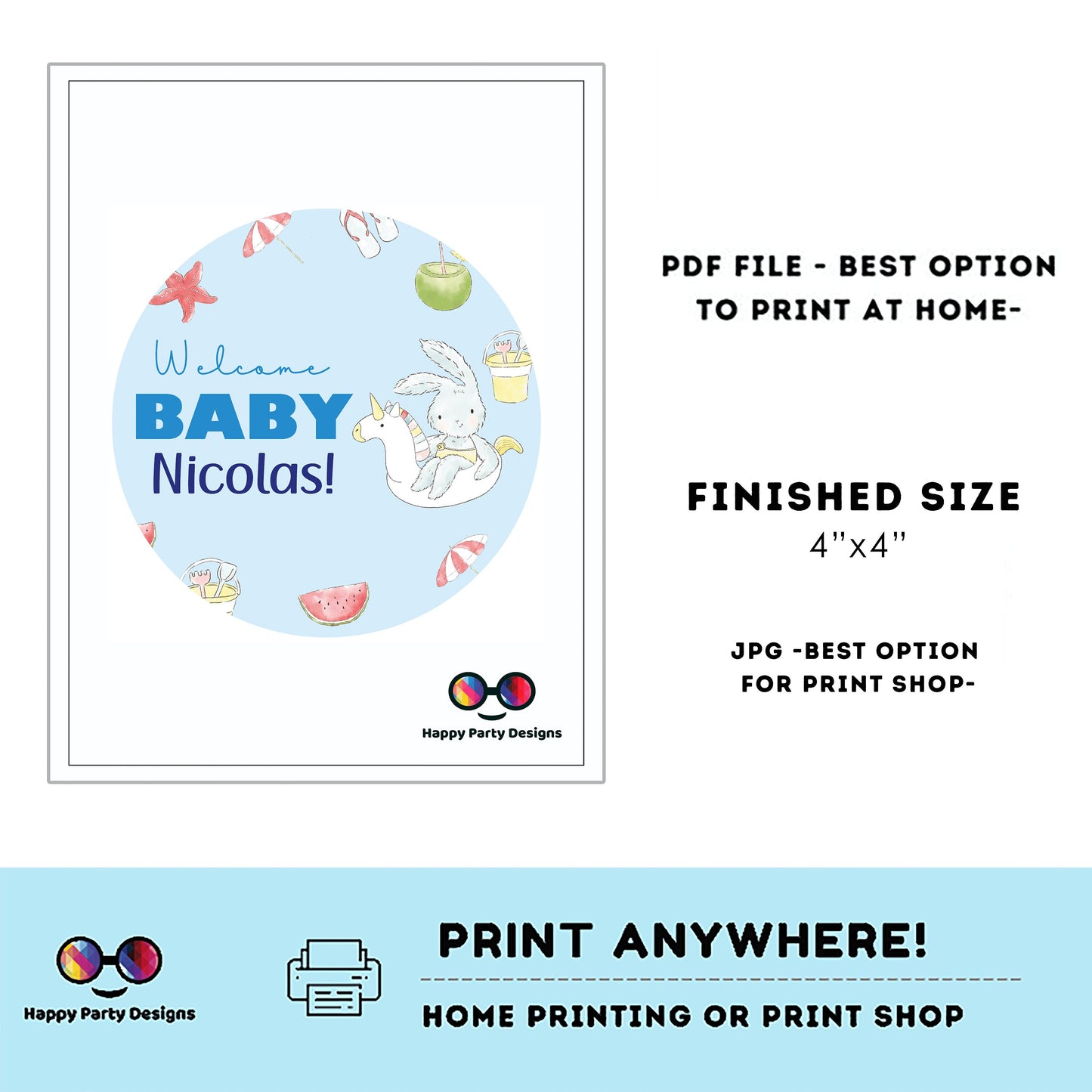 Editable Pool baby bash Cake Topper | Pool Party Cake Topper | Baby boy Cake Topper | Centerpieces | Pool baby shower | Summer shower #B1