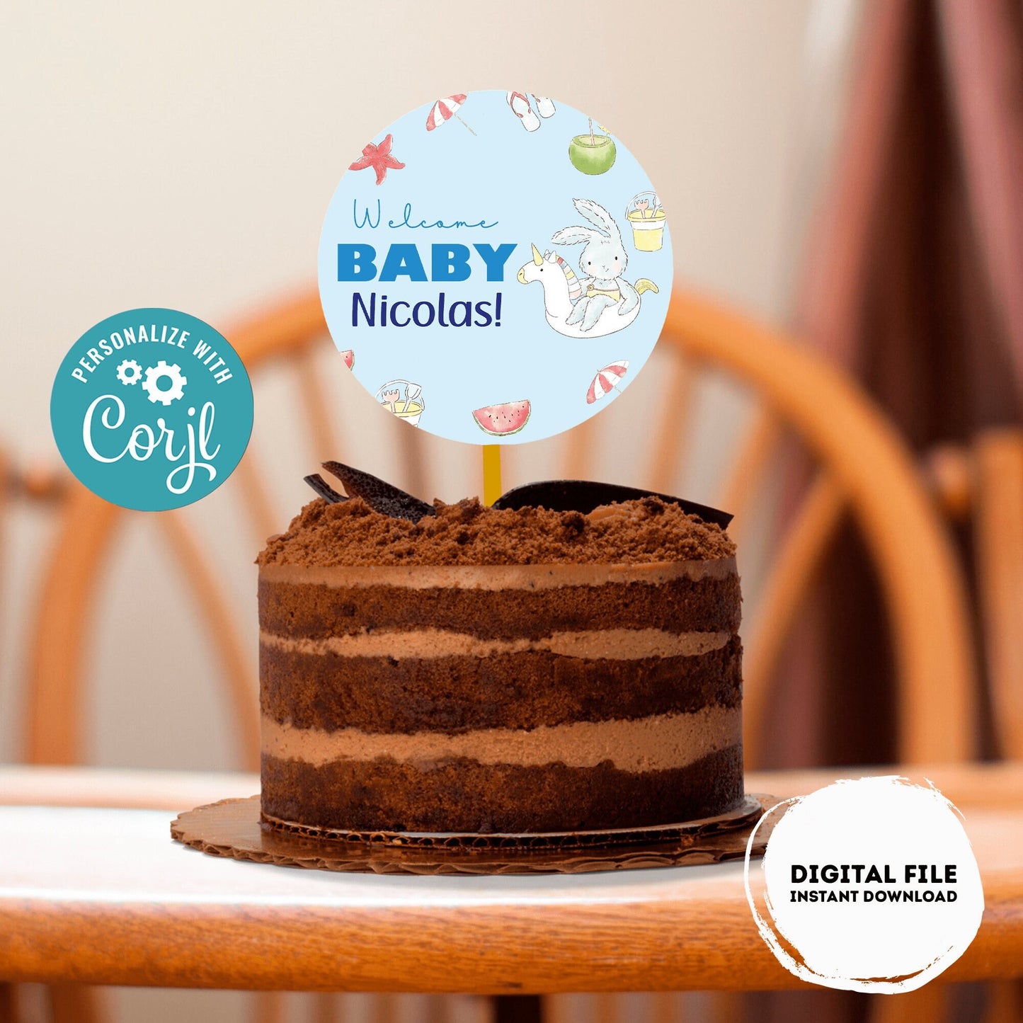 Editable Pool baby bash Cake Topper | Pool Party Cake Topper | Baby boy Cake Topper | Centerpieces | Pool baby shower | Summer shower #B1
