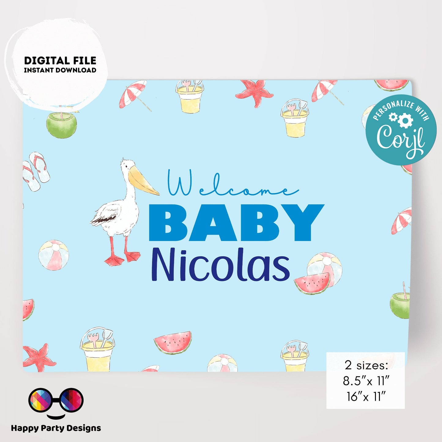 Editable Pool baby bash Placemat | Summer baby shower | Baby boy | Baby shower decor | Pool shower decor | boy baby shower #B1