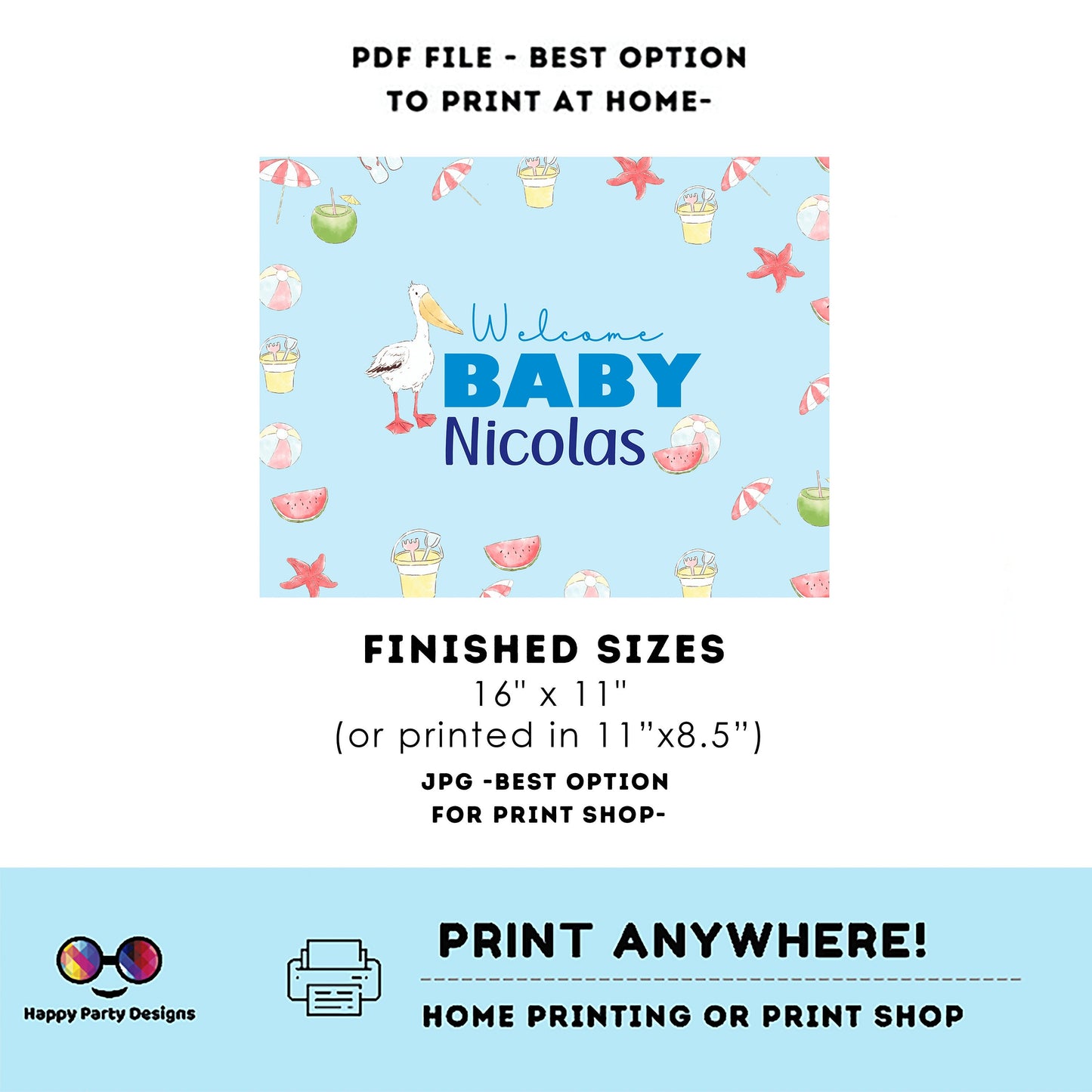 Editable Pool baby bash Placemat | Summer baby shower | Baby boy | Baby shower decor | Pool shower decor | boy baby shower #B1