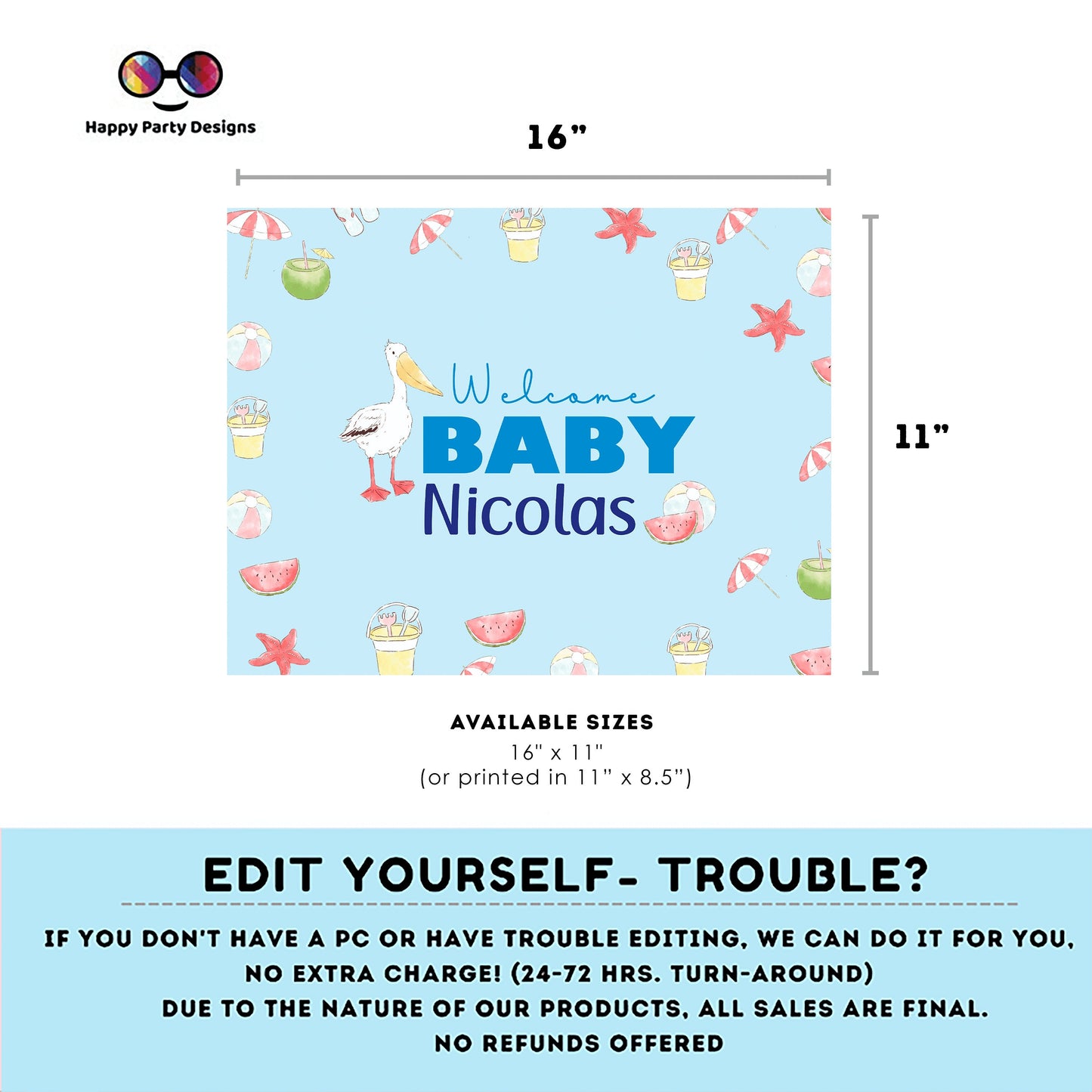 Editable Pool baby bash Placemat | Summer baby shower | Baby boy | Baby shower decor | Pool shower decor | boy baby shower #B1