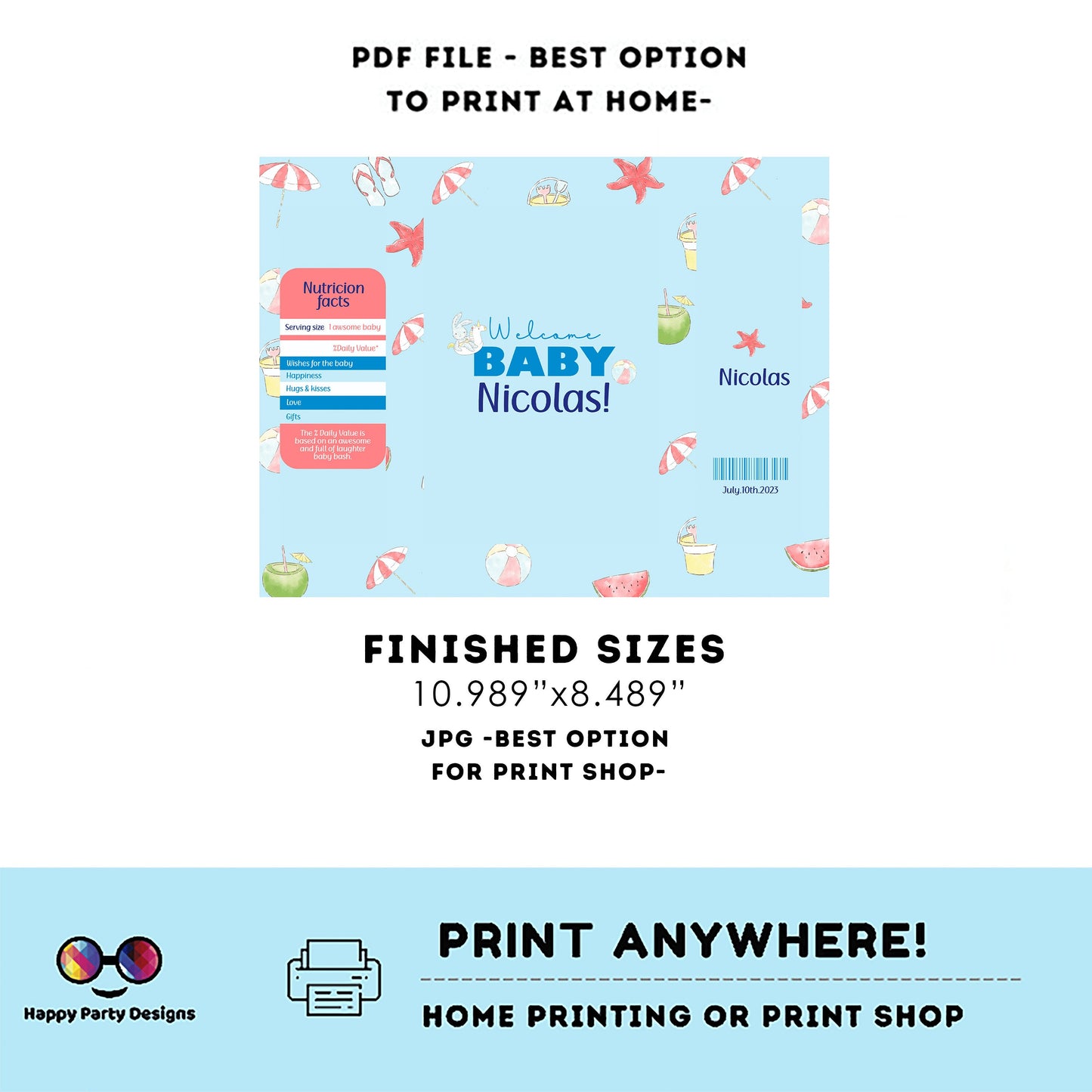 Editable pool baby shower Chip Bag | Digital baby shower printable Chip Bag | Party Snack baby boy | Personalized decoration #B1