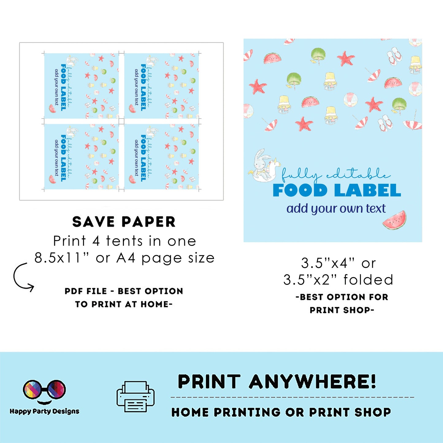 Editable pool baby bash food tent |blue and gold | buffet labels | summer buffet labels | baby boy baby shower | pool baby shower #B1