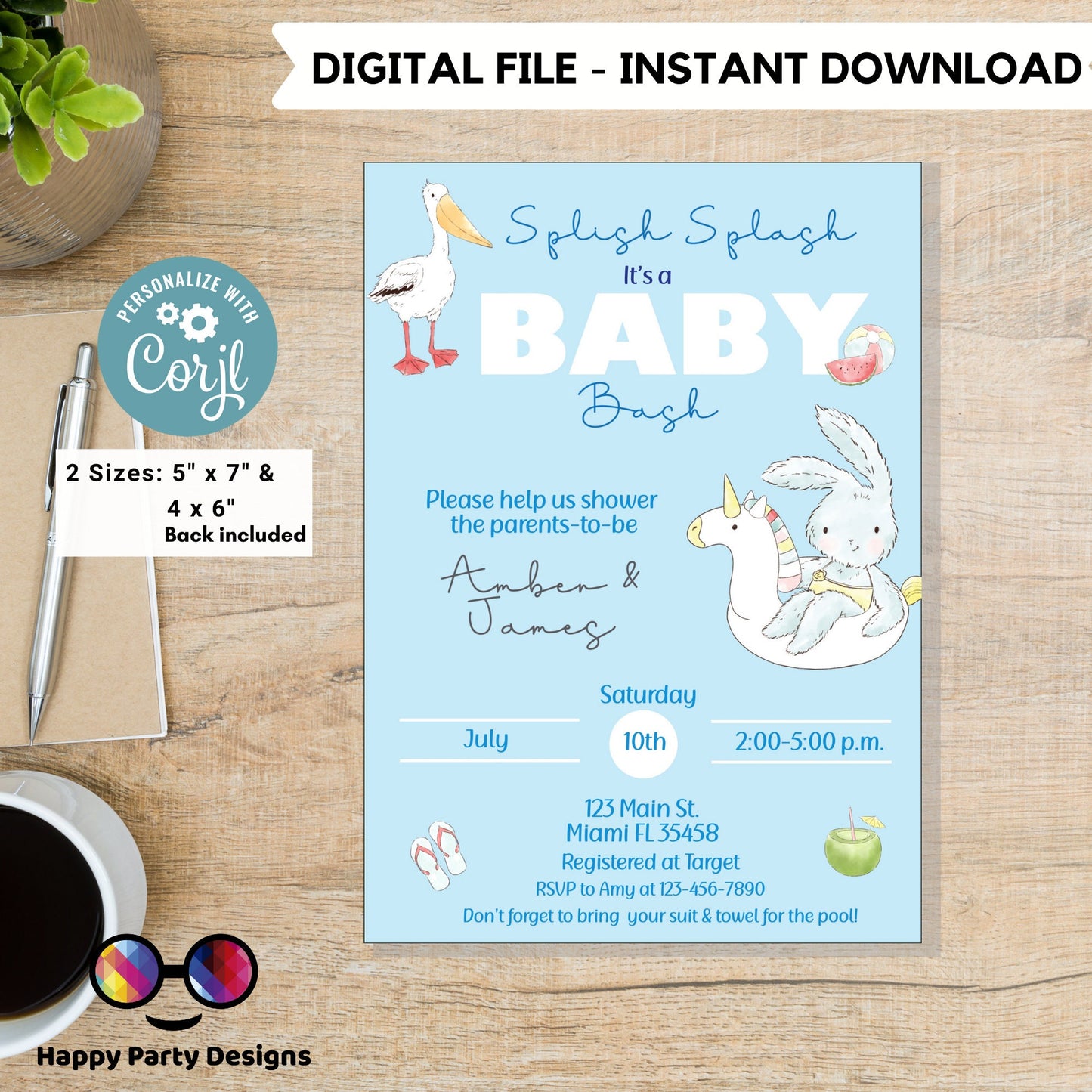 EDITABLE Pool Baby Bash invitation | Pool party Invitation | Baby Shower | Instant Download | Personalize Online | Summer baby shower #B1
