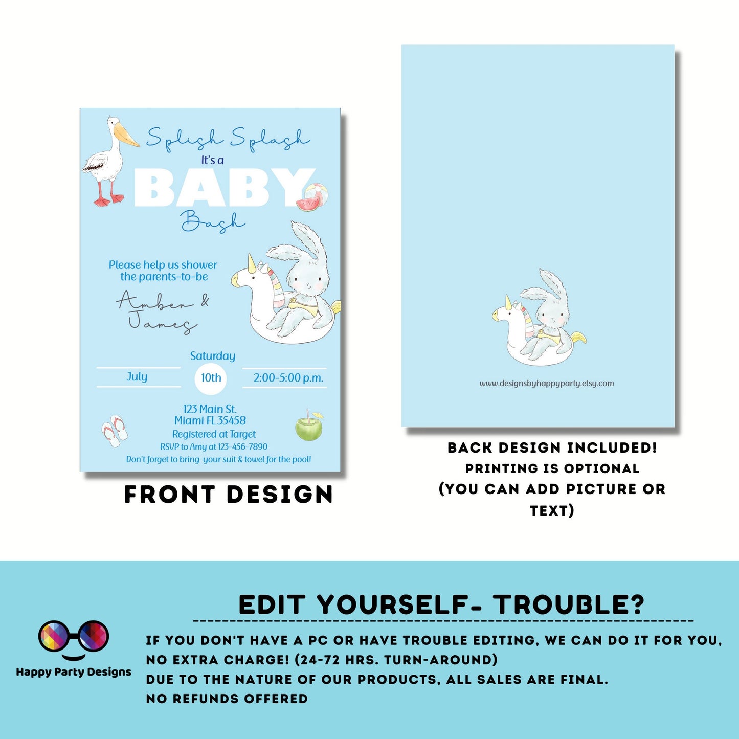 EDITABLE Pool Baby Bash invitation | Pool party Invitation | Baby Shower | Instant Download | Personalize Online | Summer baby shower #B1