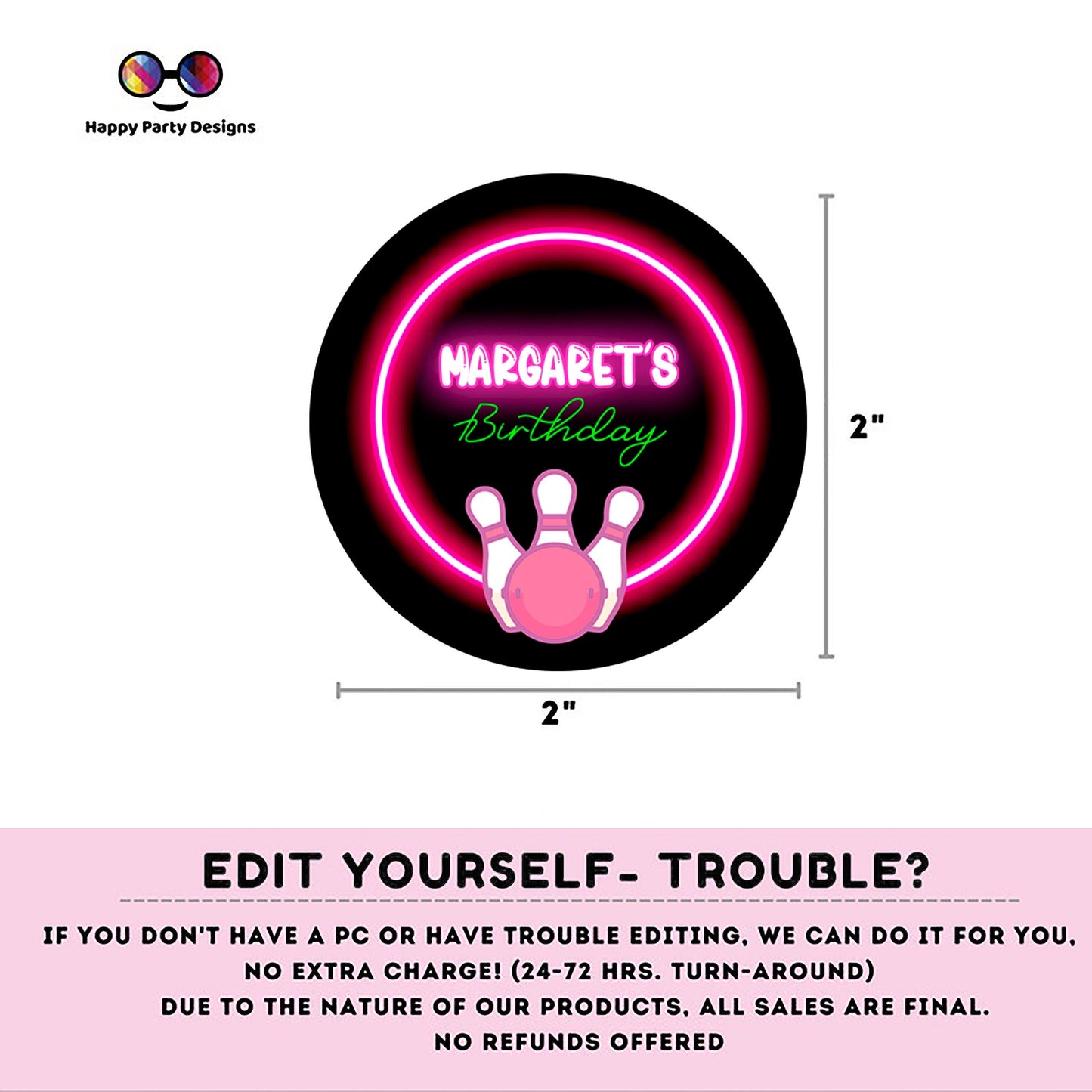 Editable neon bowling Round cupcake toppers | bowling birthday | neon Birthday Party | bowling themed | Girl Birthday Party #KID3