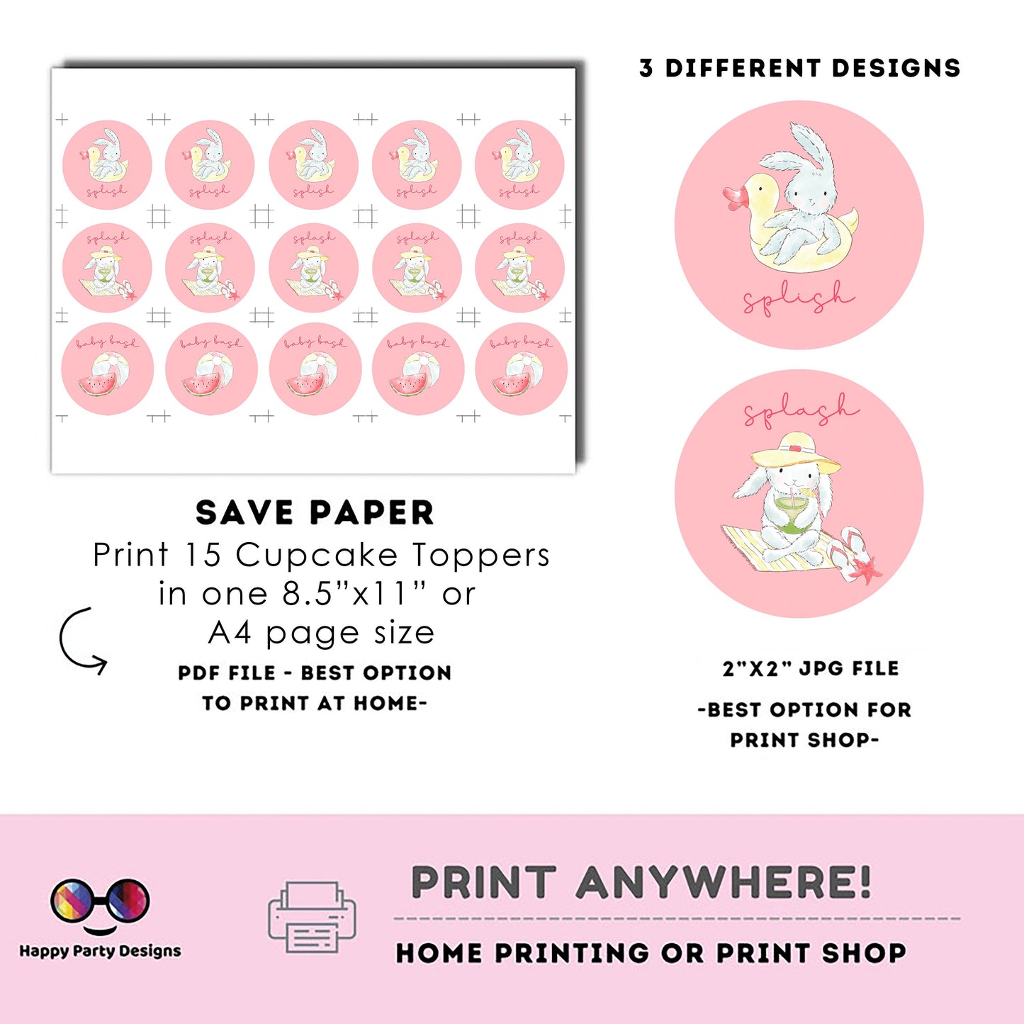 Pool baby bash cupcake toppers | Instant download | baby shower | Pool Party | Baby girl baby shower | Summer Party #B2