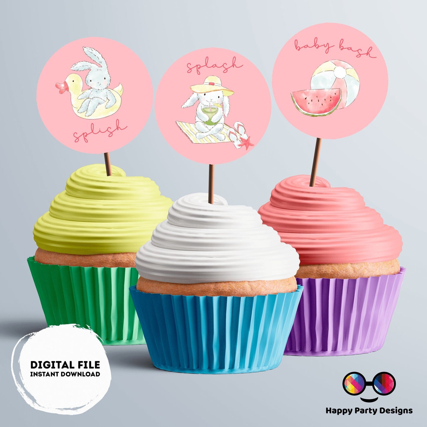 Pool baby bash cupcake toppers | Instant download | baby shower | Pool Party | Baby girl baby shower | Summer Party #B2