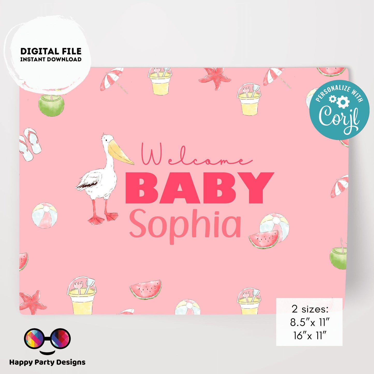 Editable Pool baby bash Placemat | Summer baby shower | Baby girl | Baby shower decor | Pool shower decor | girl baby shower #B2