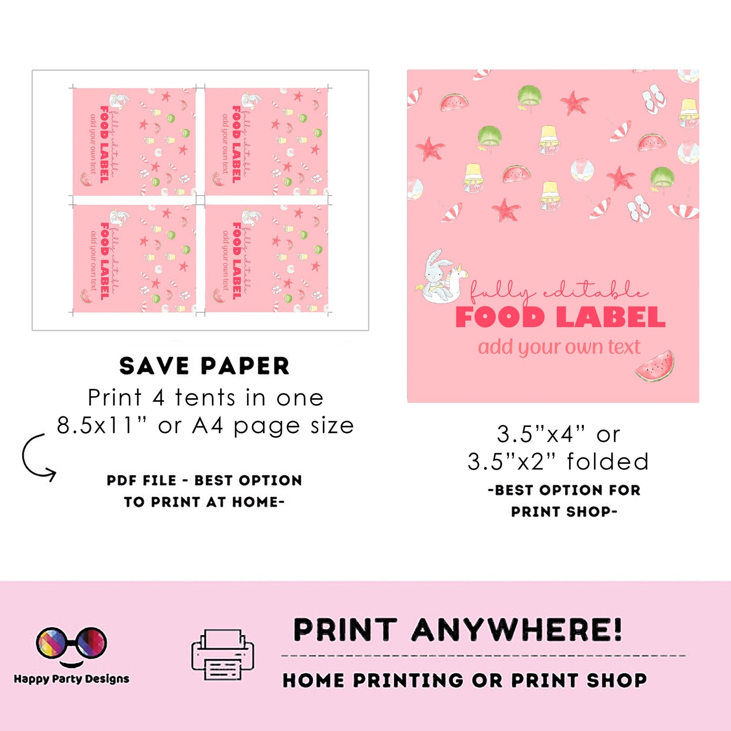 Editable pool baby bash food tent | pink baby shower | buffet labels | summer buffet labels | baby girl baby shower | pool baby shower #B2
