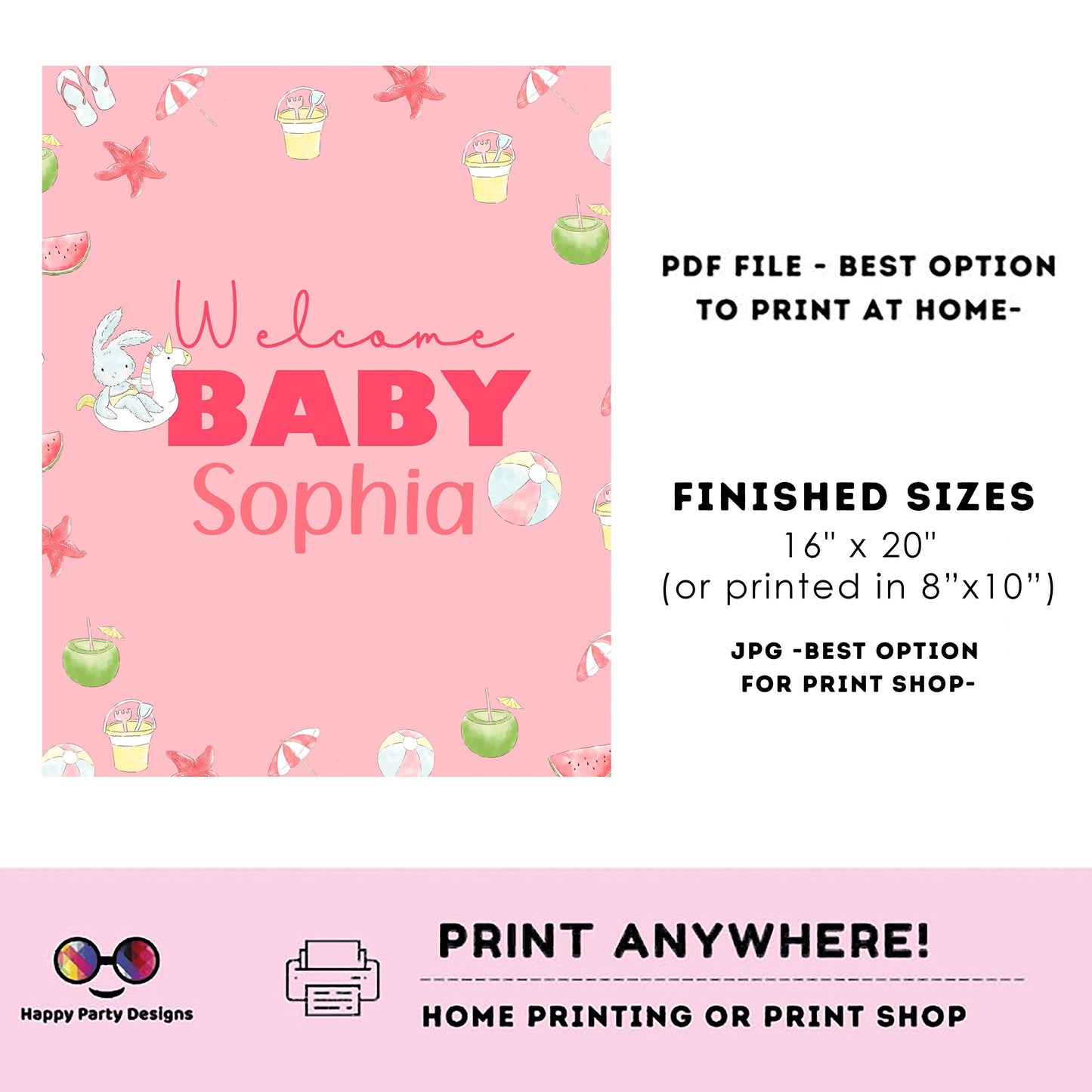 Editable Welcome Sign | pool baby bash | baby shower Decorations | baby Girl| baby shower Welcome Sign | pool party | summer baby shower #B2