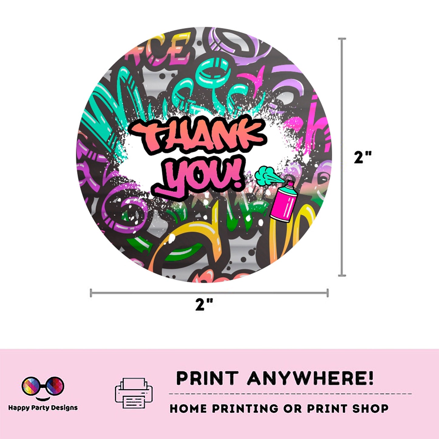 Graffiti Thank you tag | Digital graffiti printable thank you tag | Birthday boy | Graffiti Thank You | Instant Download | round tag #K2