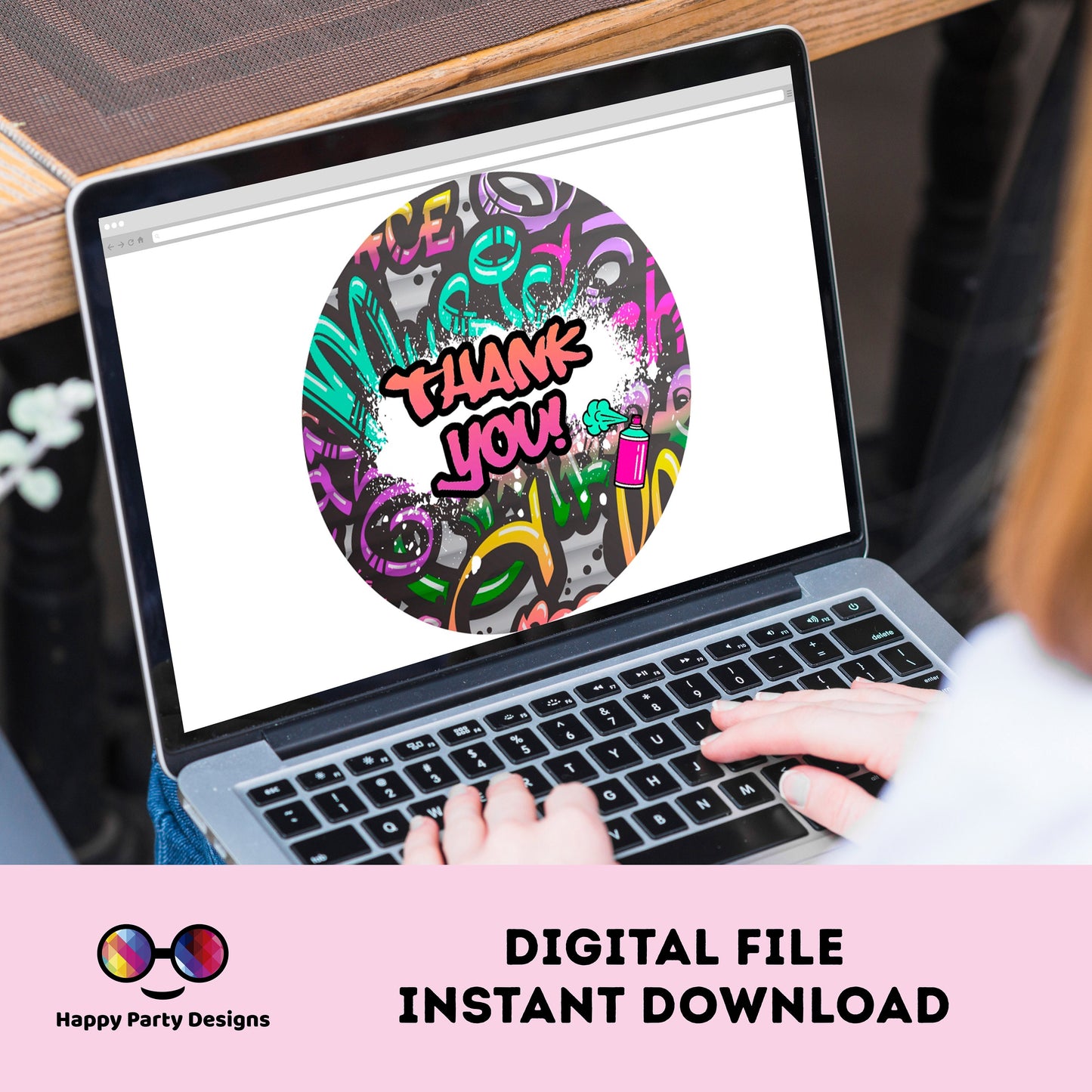 Graffiti Thank you tag | Digital graffiti printable thank you tag | Birthday boy | Graffiti Thank You | Instant Download | round tag #K2