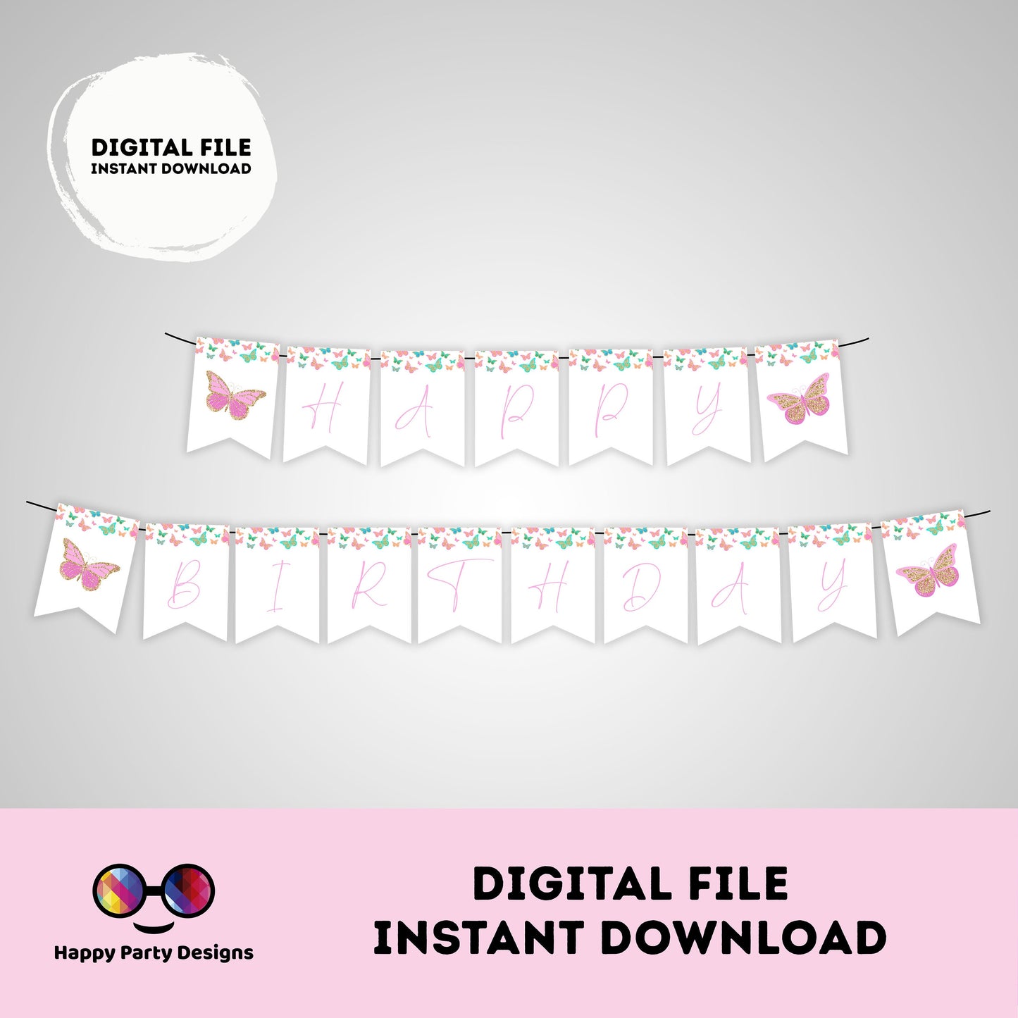 Happy Birthday Butterfly Banner | Butterflies party | Birthday banner | Butterfly birthday party | birthday girl #0002