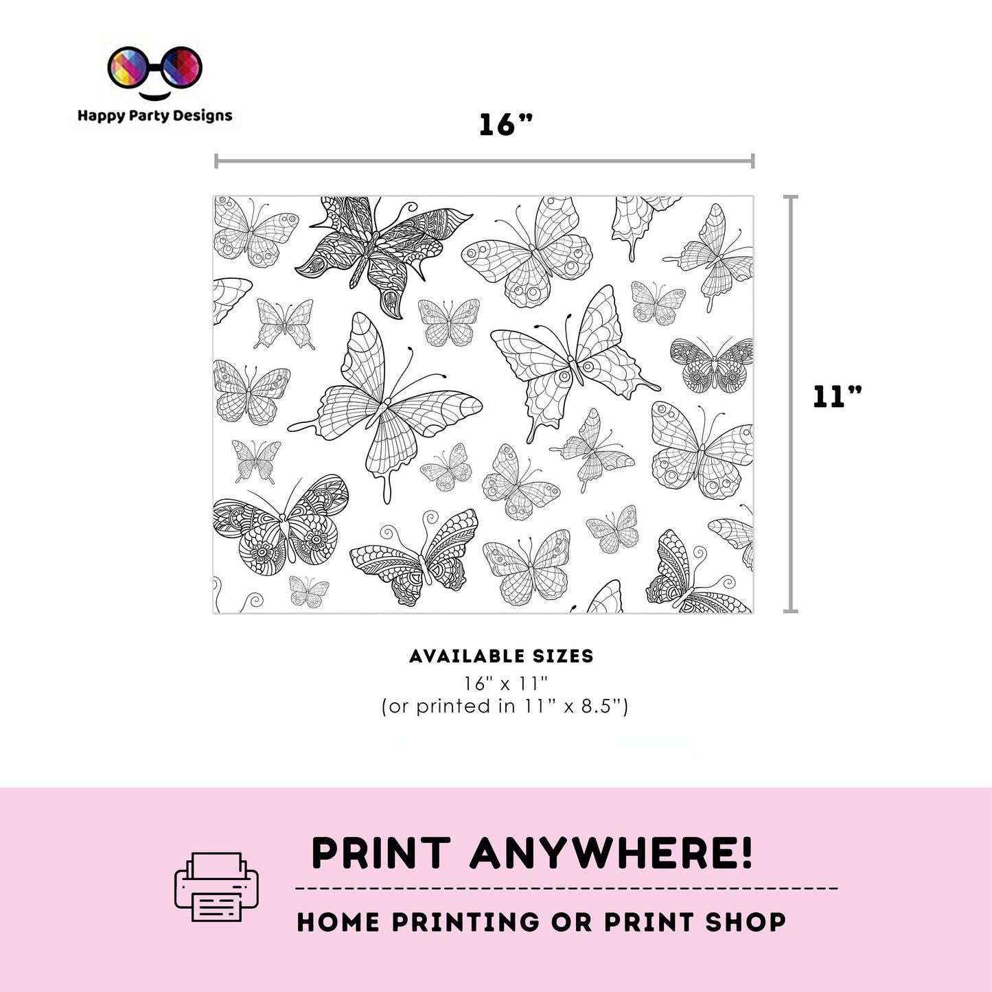 Butterfly coloring Placemat | Instant download | Spring Birthday | Any Age | Spring party | Butterfly Party decor | Butterfly birthday #0002