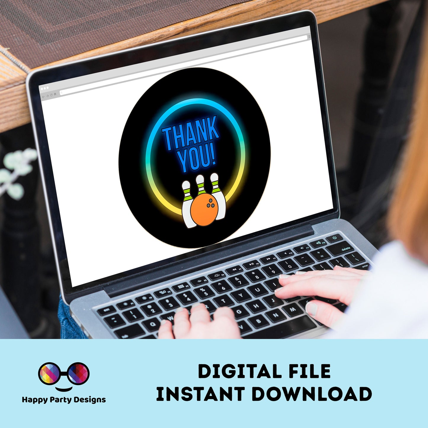Neon bowling round Thank you tag | Instant printable thank you tag | Birthday boy | Neon Thank You tag | bowling #0003