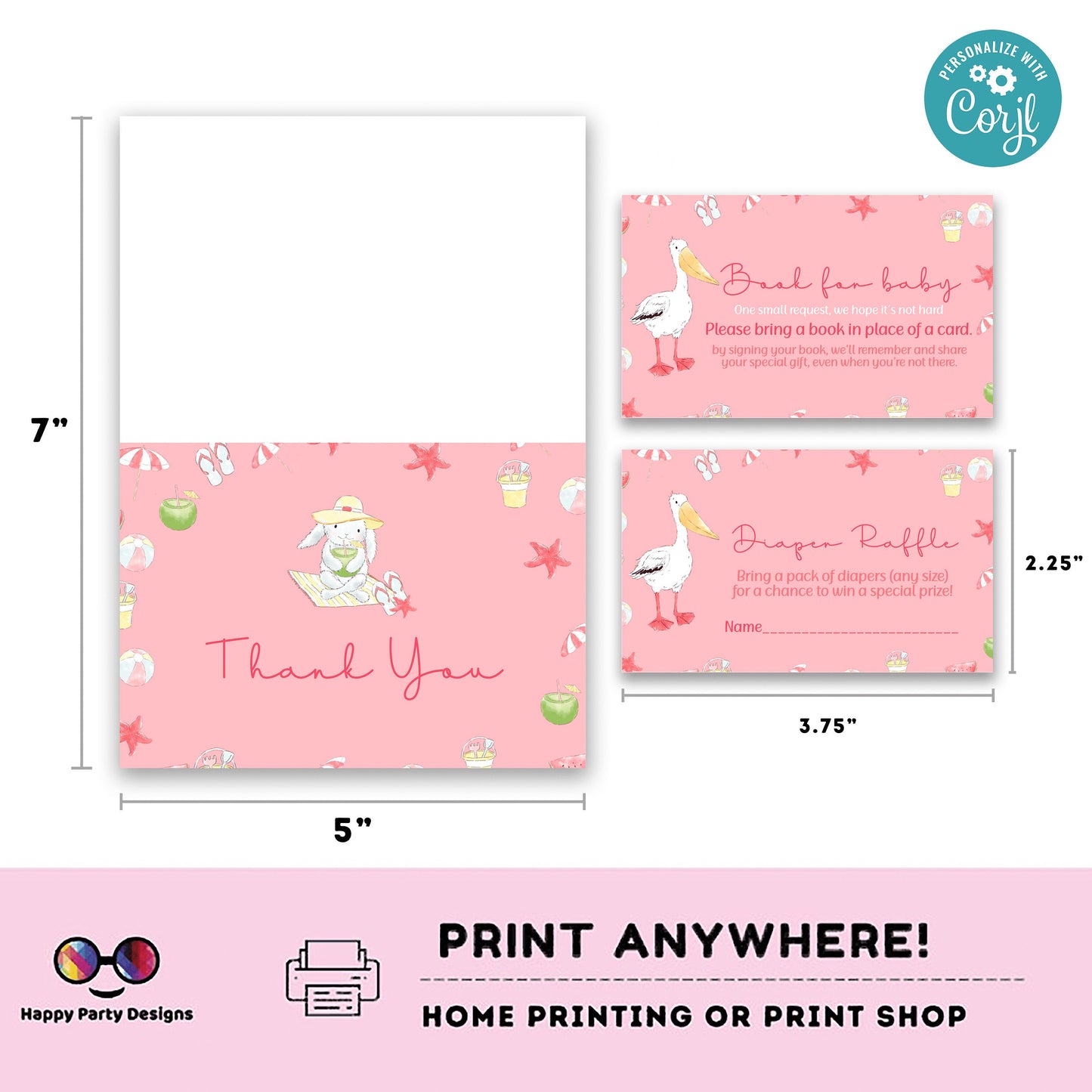 EDITABLE Pool Baby Bash invitation bundle | diaper raffle, books for baby, thank you tag, thank you card| Baby girl | Summer baby shower #B2