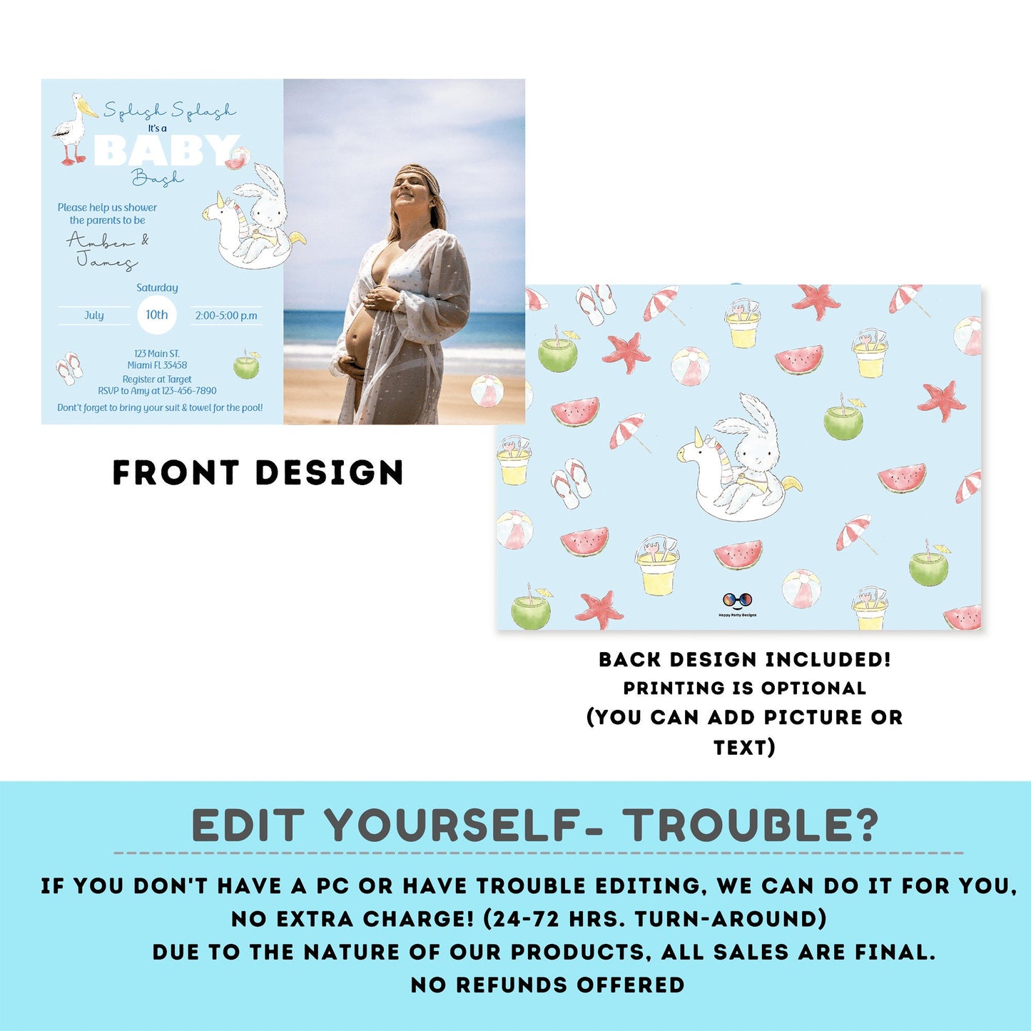 EDITABLE Pool Baby Bash invitation | Pool party Invitation with picture | Baby Shower | Instant Download | Summer baby shower #B1