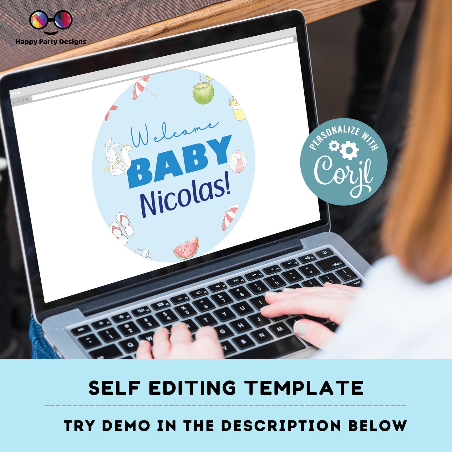 Editable Pool baby bash cupcake toppers | Instant download | Boy baby shower | Pool party | Baby Shower | Pool baby shower for boy #B1