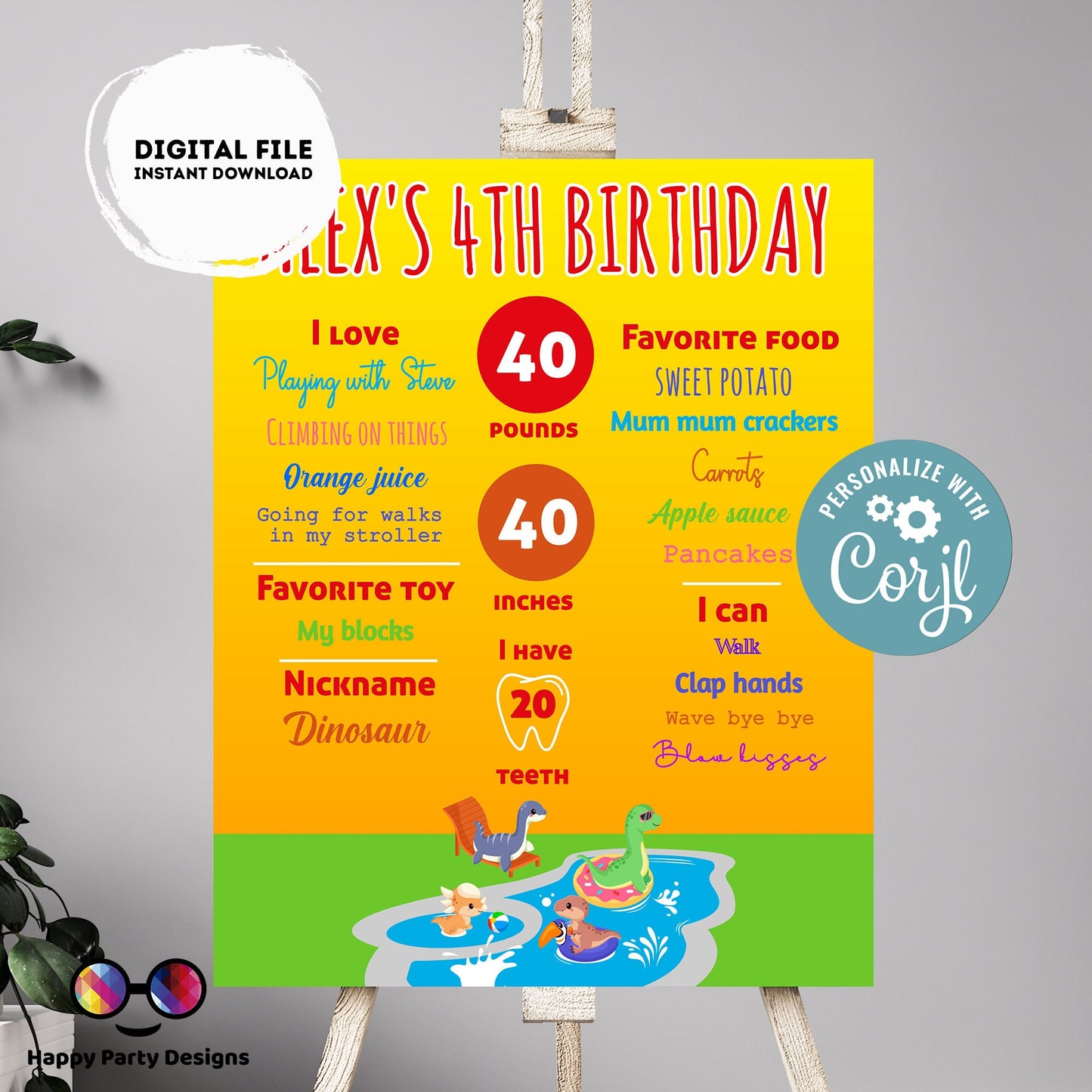 Editable milestone dinosaur pool party Sign | dinosaur pool party birthday | Dinosaur Decorations | birthday Sign Printable poster sign #K83