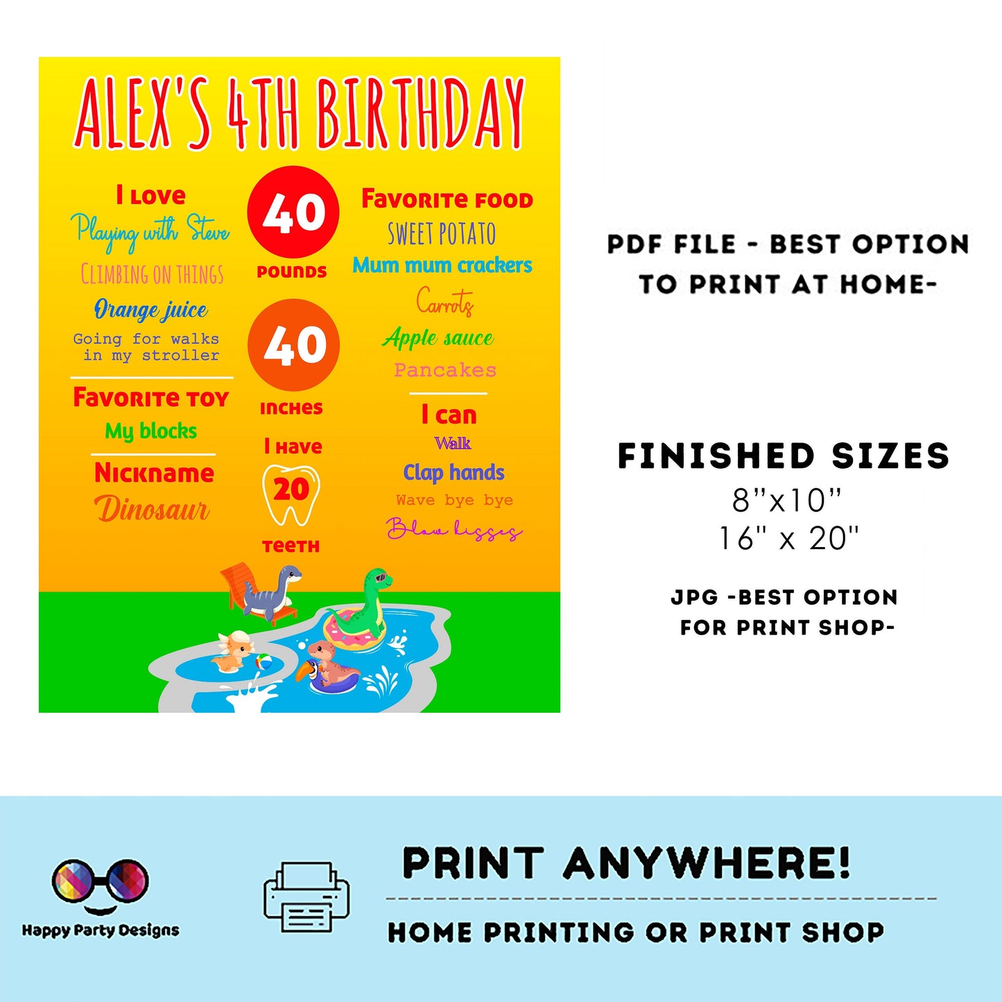 Editable milestone dinosaur pool party Sign | dinosaur pool party birthday | Dinosaur Decorations | birthday Sign Printable poster sign #K83