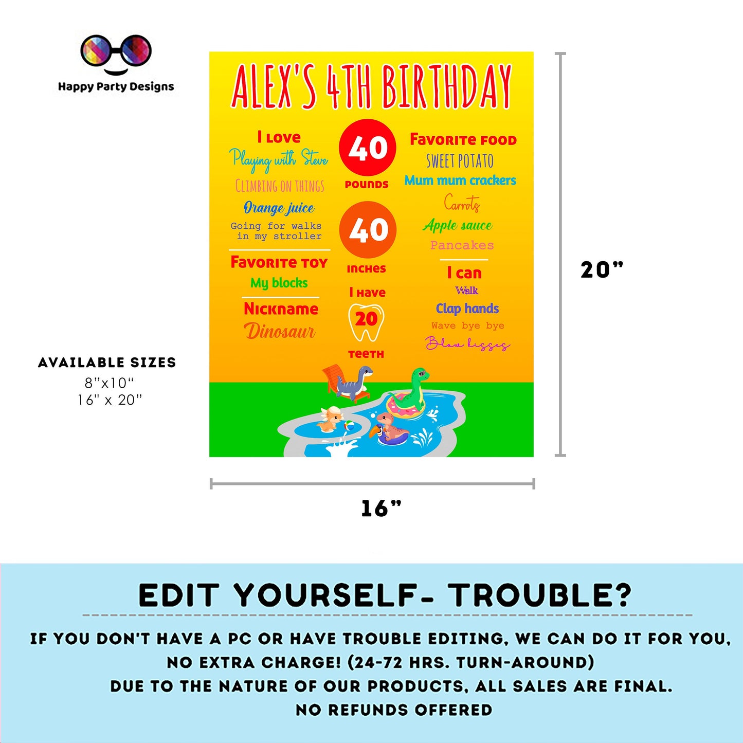 Editable milestone dinosaur pool party Sign | dinosaur pool party birthday | Dinosaur Decorations | birthday Sign Printable poster sign #K83