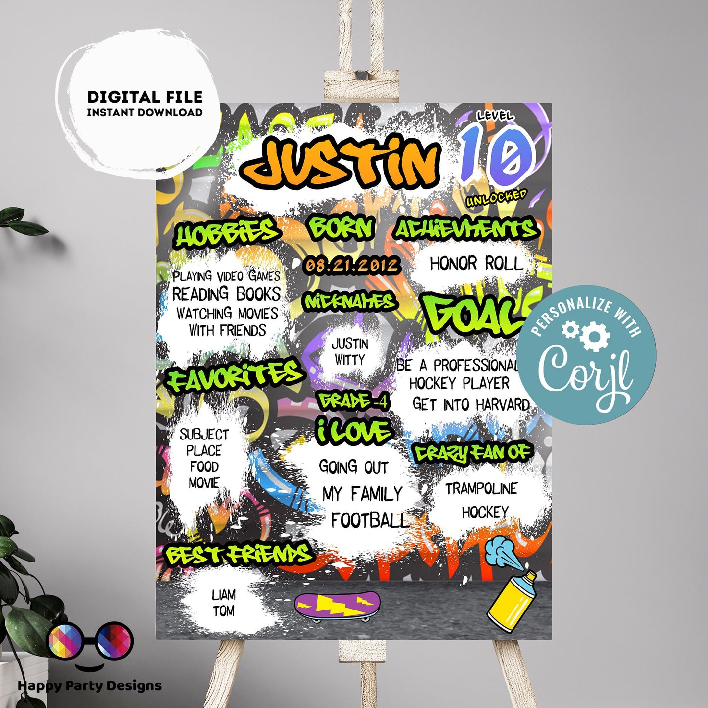 Editable milestone graffiti Sign | graffiti birthday | Graffiti Decorations | birthday Sign | Graffiti party | Printable poster sign #K1