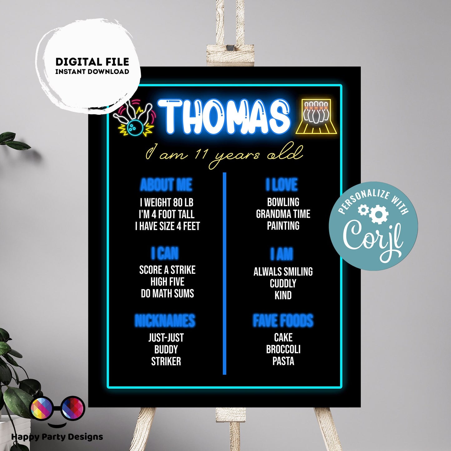 Editable milestone bowling Sign | bowling birthday | bowling Decorations | birthday Sign | bowling party | Printable poster sign