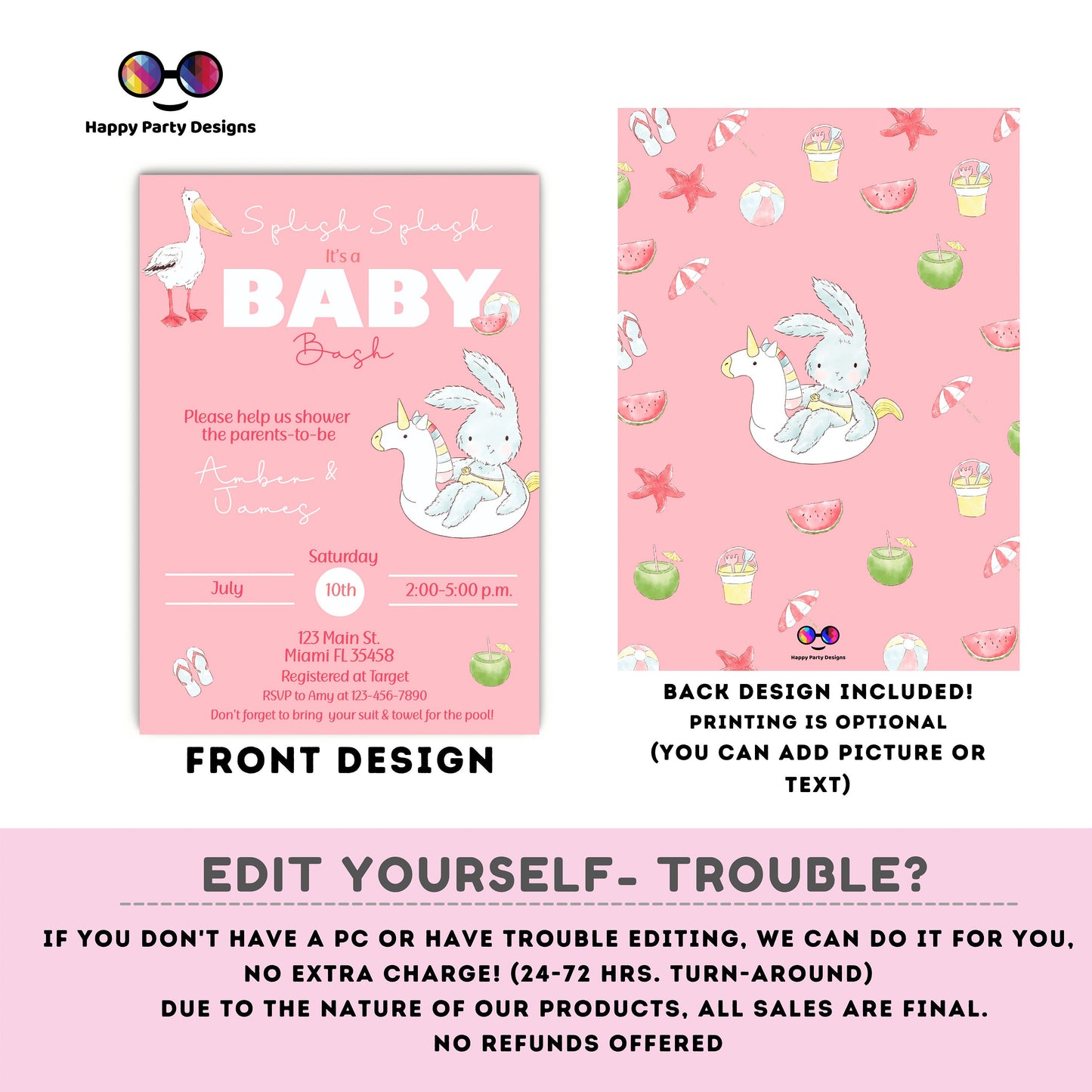 EDITABLE Pool Baby Bash invitation | Pool party Invitation | Baby Shower | Instant Download | Baby girl | Summer baby shower #B2