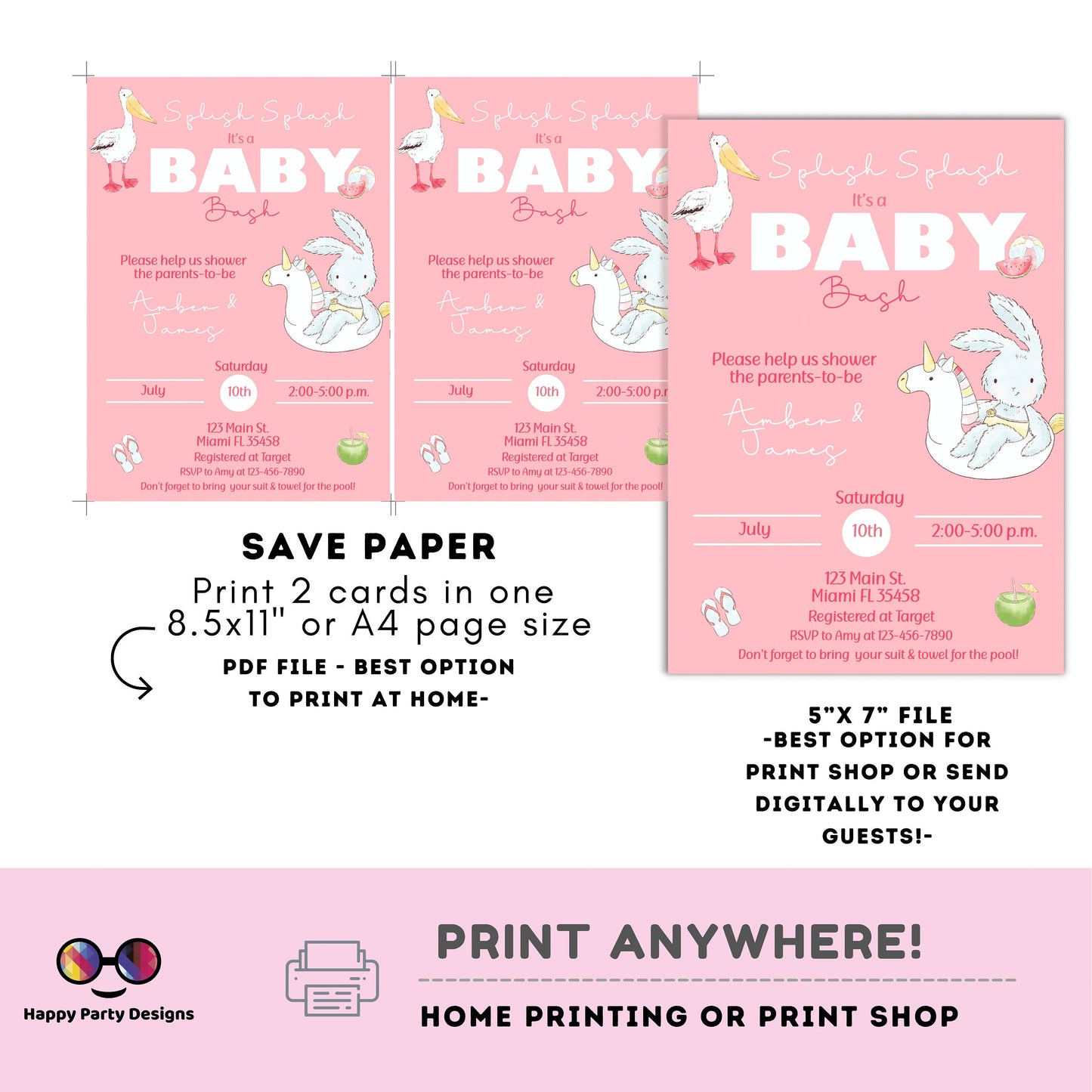 EDITABLE Pool Baby Bash invitation | Pool party Invitation | Baby Shower | Instant Download | Baby girl | Summer baby shower #B2