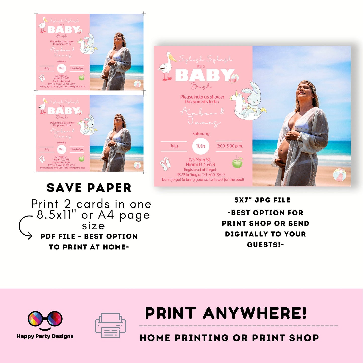 EDITABLE Pool Baby Bash invitation with photo | Pool party Invitation | Baby Shower | Instant Download | Baby girl | Summer baby shower #B2