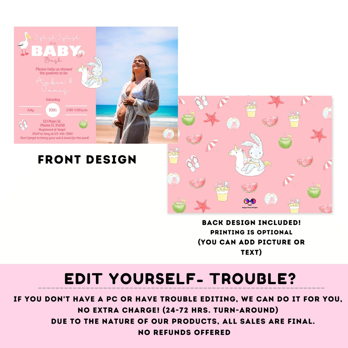 EDITABLE Pool Baby Bash invitation with photo | Pool party Invitation | Baby Shower | Instant Download | Baby girl | Summer baby shower #B2
