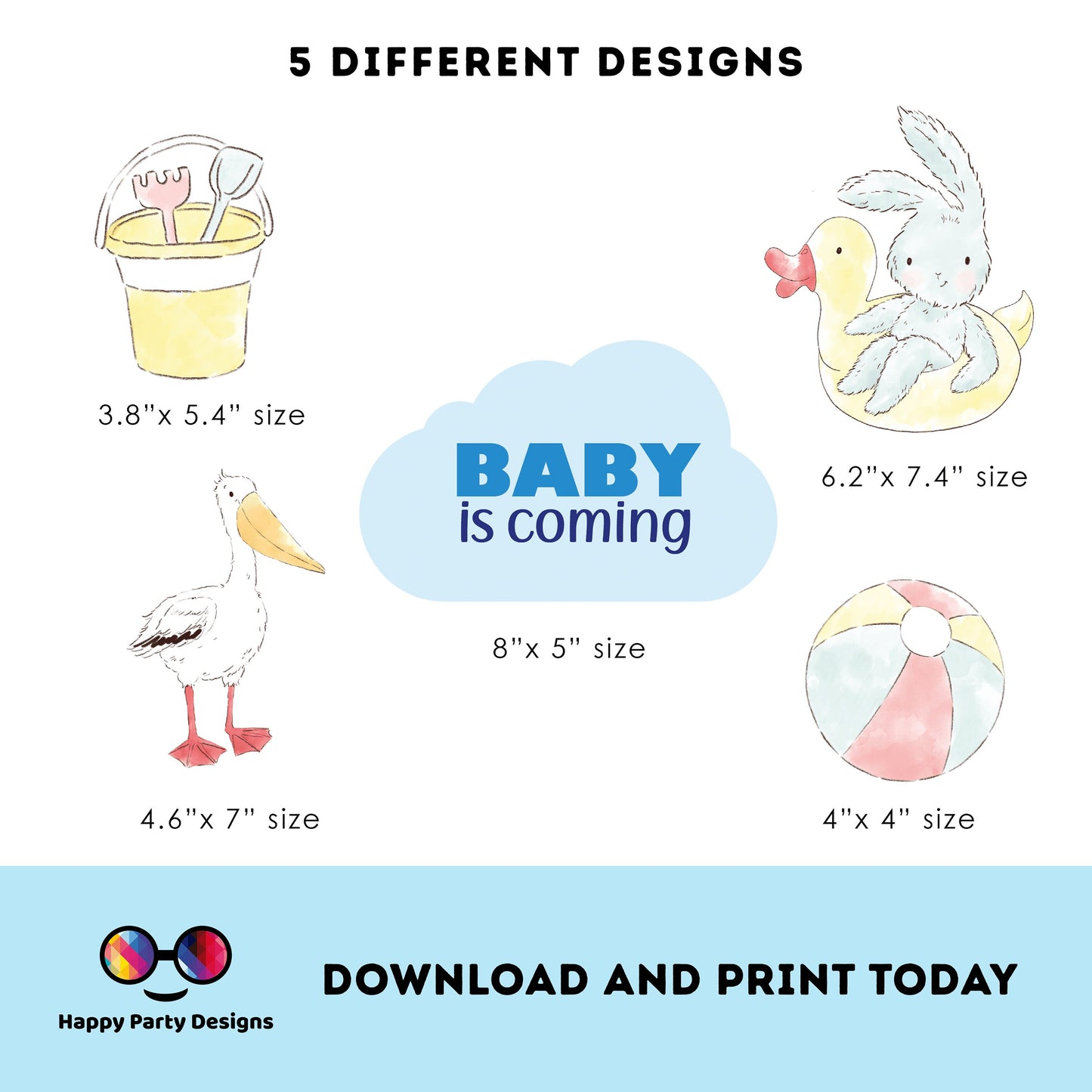 PRINTABLE pool baby shower Cake Topper | Pool Party Cake Topper | Summer Cake Topper | Center pieces | Instant download #B1