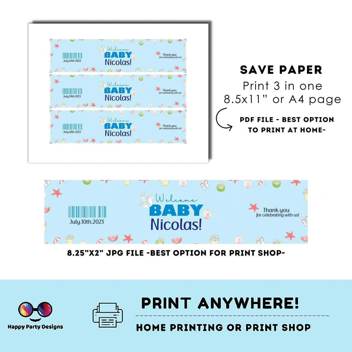 Editable pool baby bash water bottle labels | digital labels | printable baby shower labels | Summer | bottle labels | Baby boy #B1