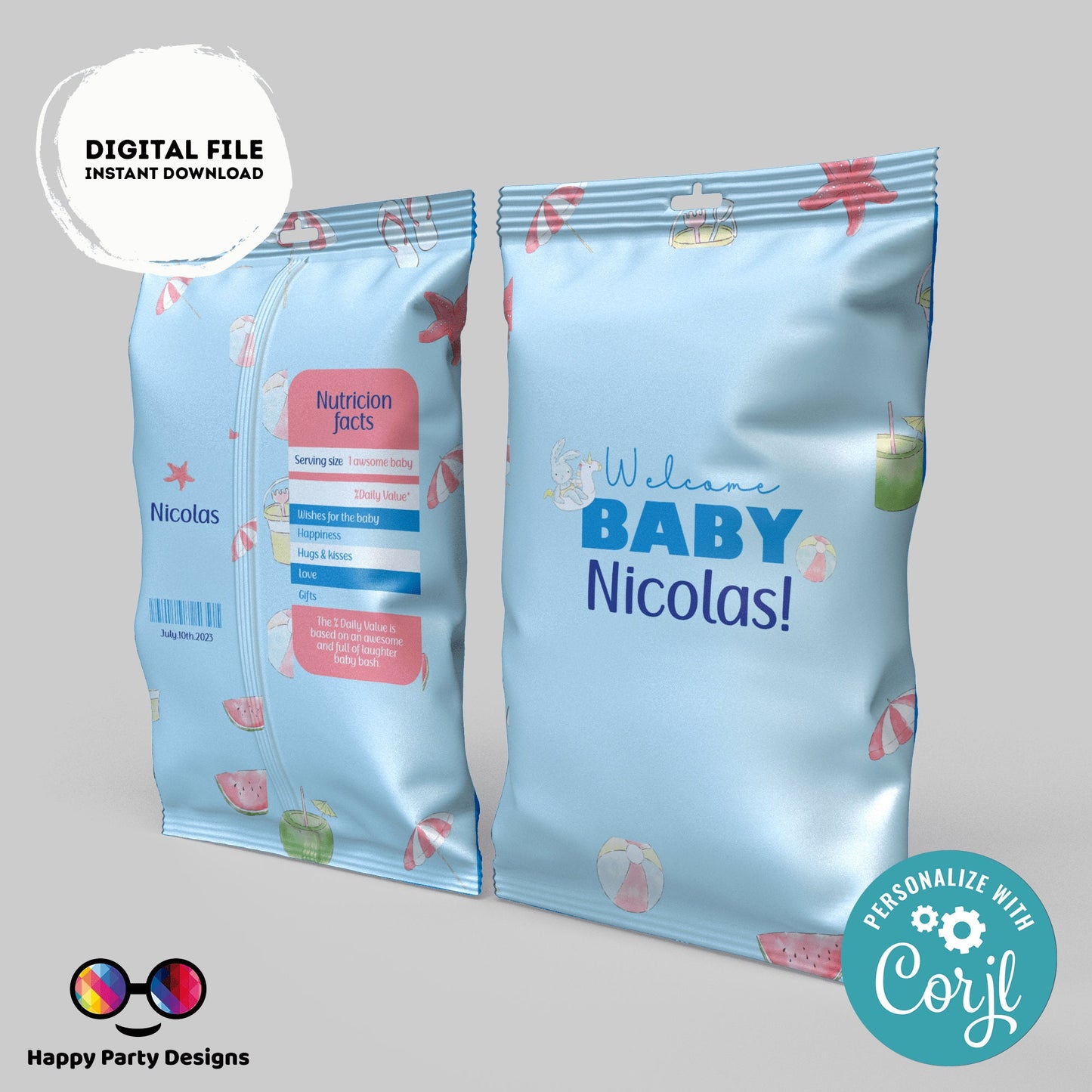 Editable pool baby shower Chip Bag | Digital baby shower printable Chip Bag | Party Snack baby boy | Personalized decoration #B1