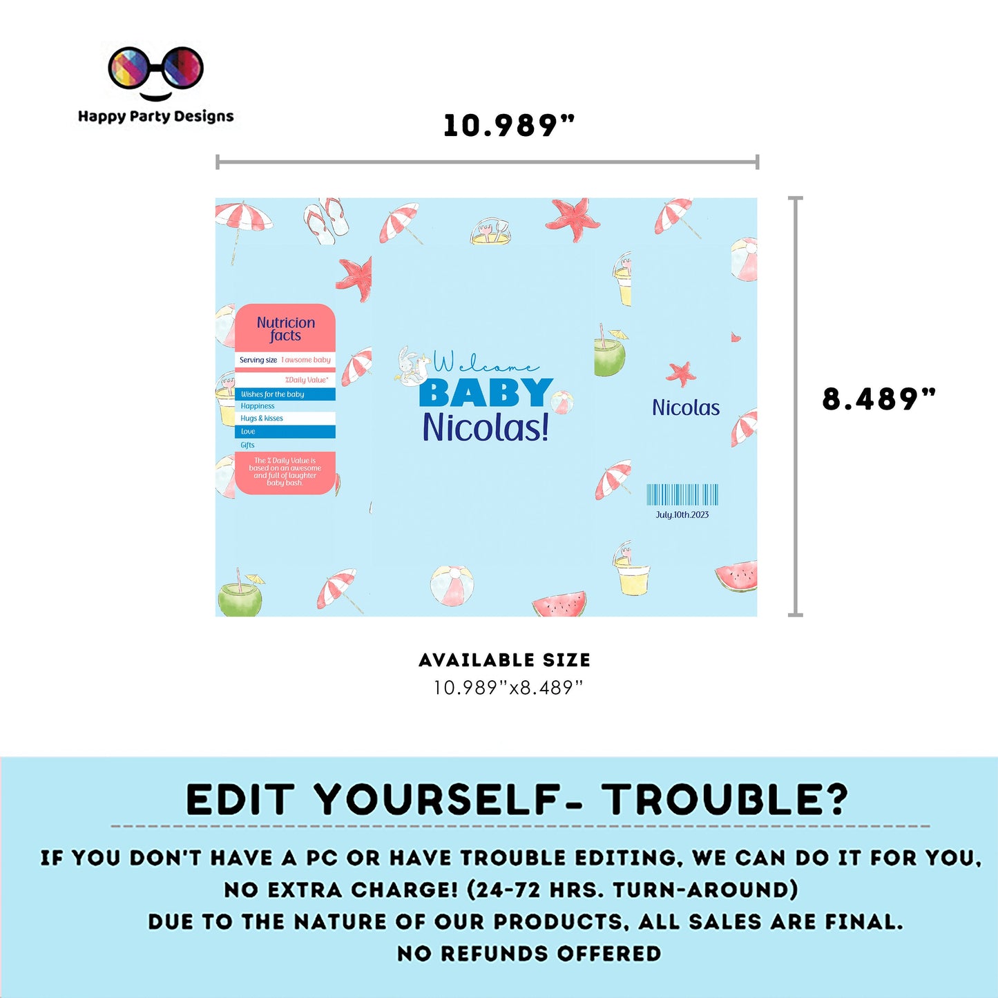 Editable pool baby shower Chip Bag | Digital baby shower printable Chip Bag | Party Snack baby boy | Personalized decoration #B1