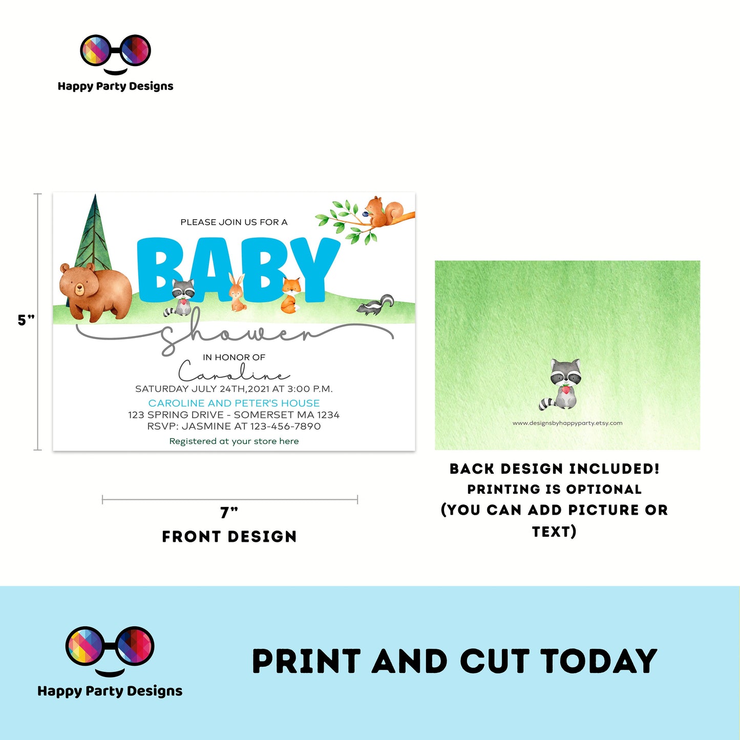EDITABLE woodland Baby shower invitation bundle | diaper raffle, books for baby, thank you tag, thank you card | woodland baby shower | #B16