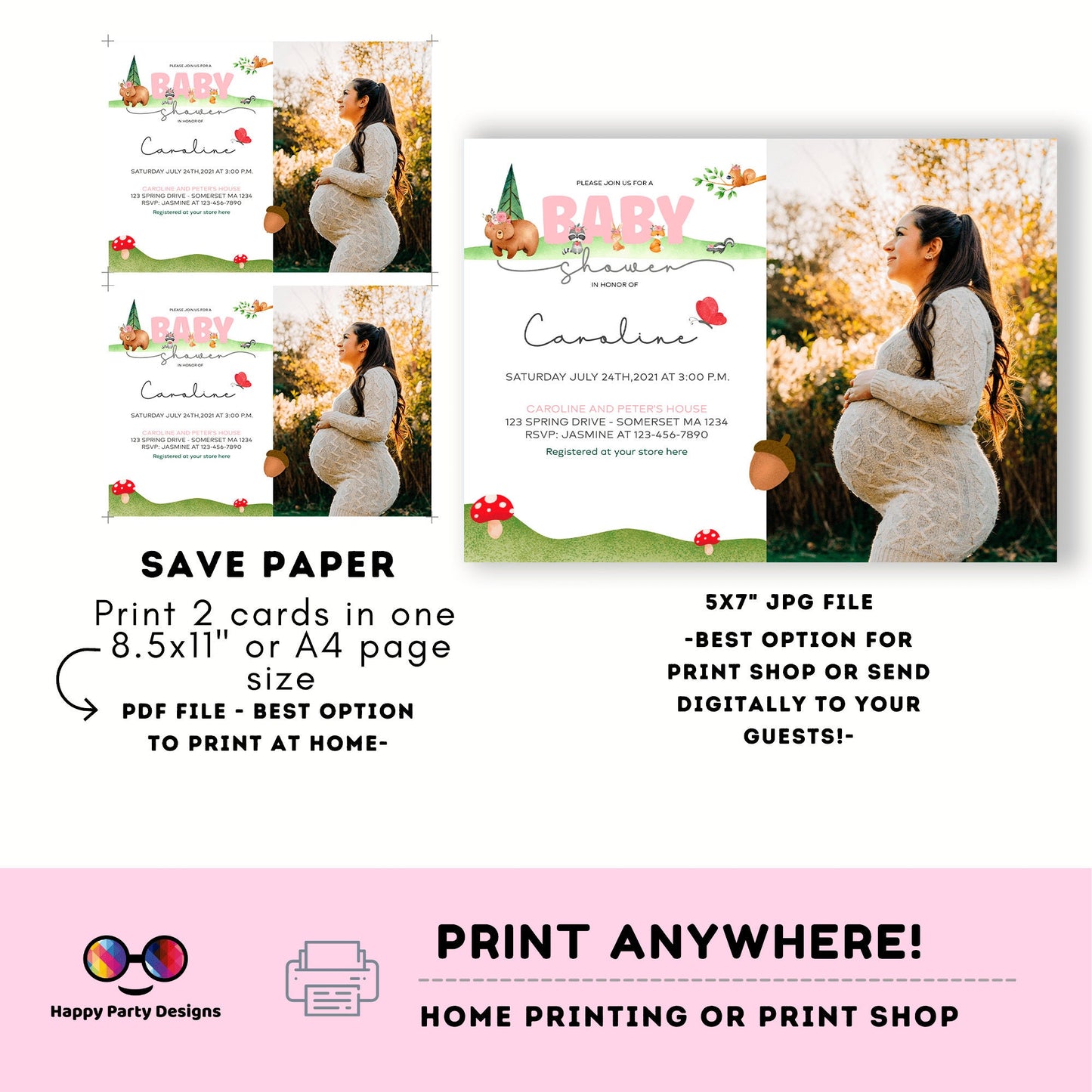 EDITABLE woodland baby shower invitation | woodland Invitation with picture | Baby Shower | Instant Download | girl baby shower #B17
