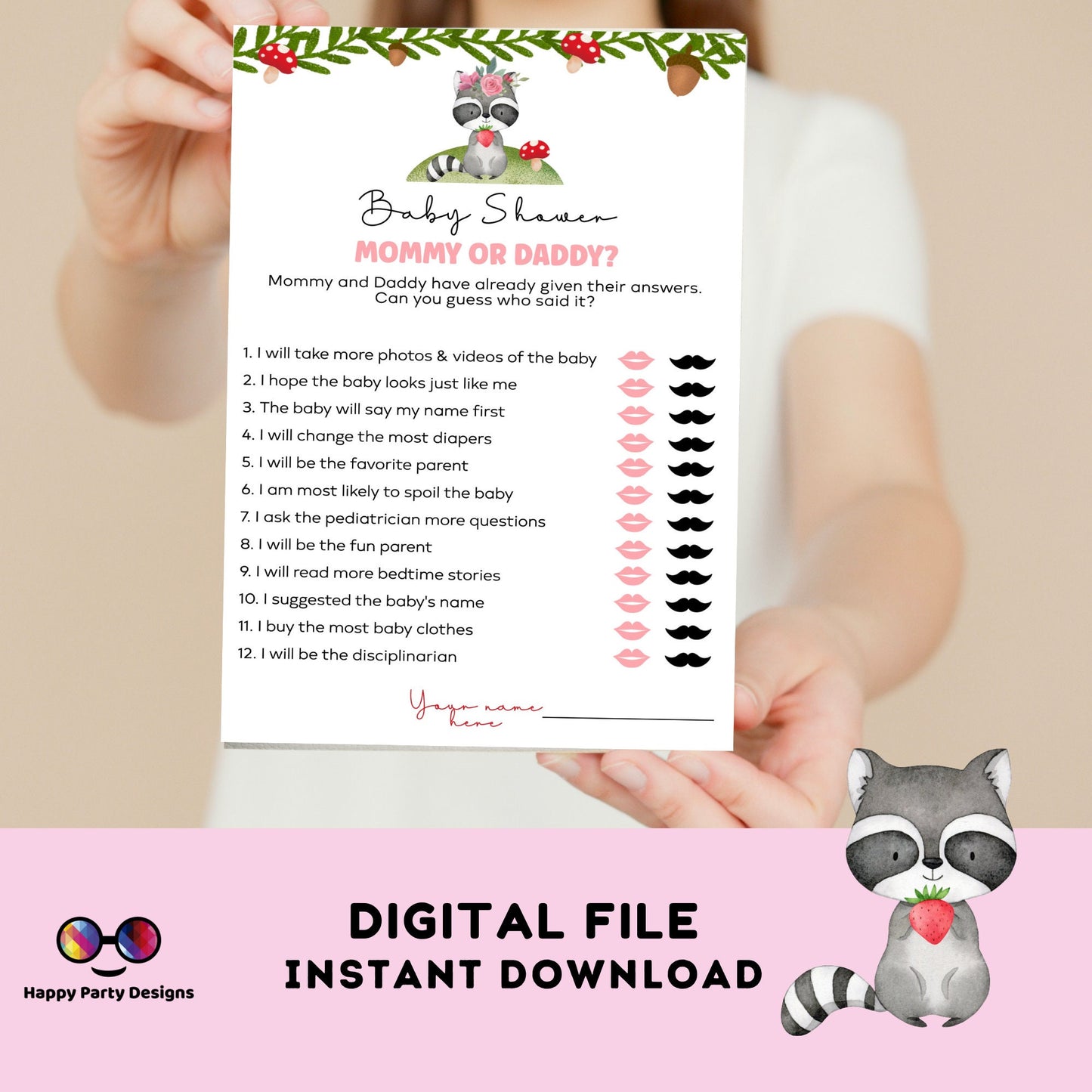Instant woodland games bundle | woodland baby shower games | Baby girl | racoon | woodland baby shower games | forest animals #B17