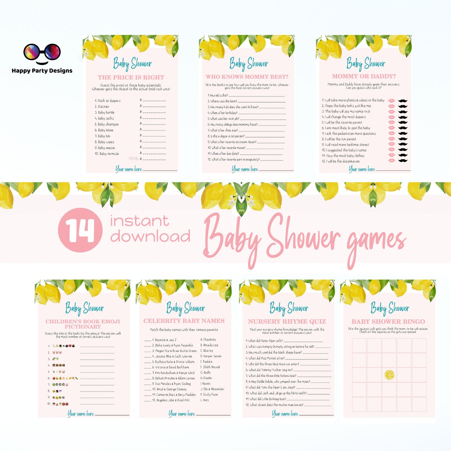 Instant lemon baby shower games bundle | lemons baby shower games | Baby girl | summer baby shower | lemon baby shower games #B8