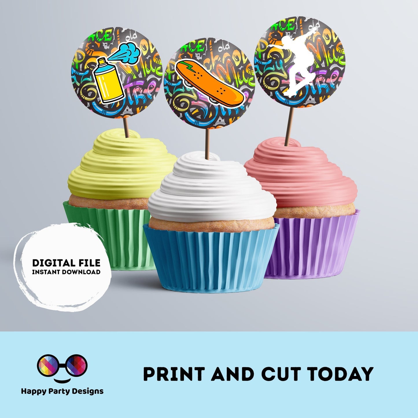 Graffiti Round cupcake toppers | Graffiti birthday | Graffiti Birthday Party | Graffiti themed | Boy Birthday Party | graffiti stickers #K1